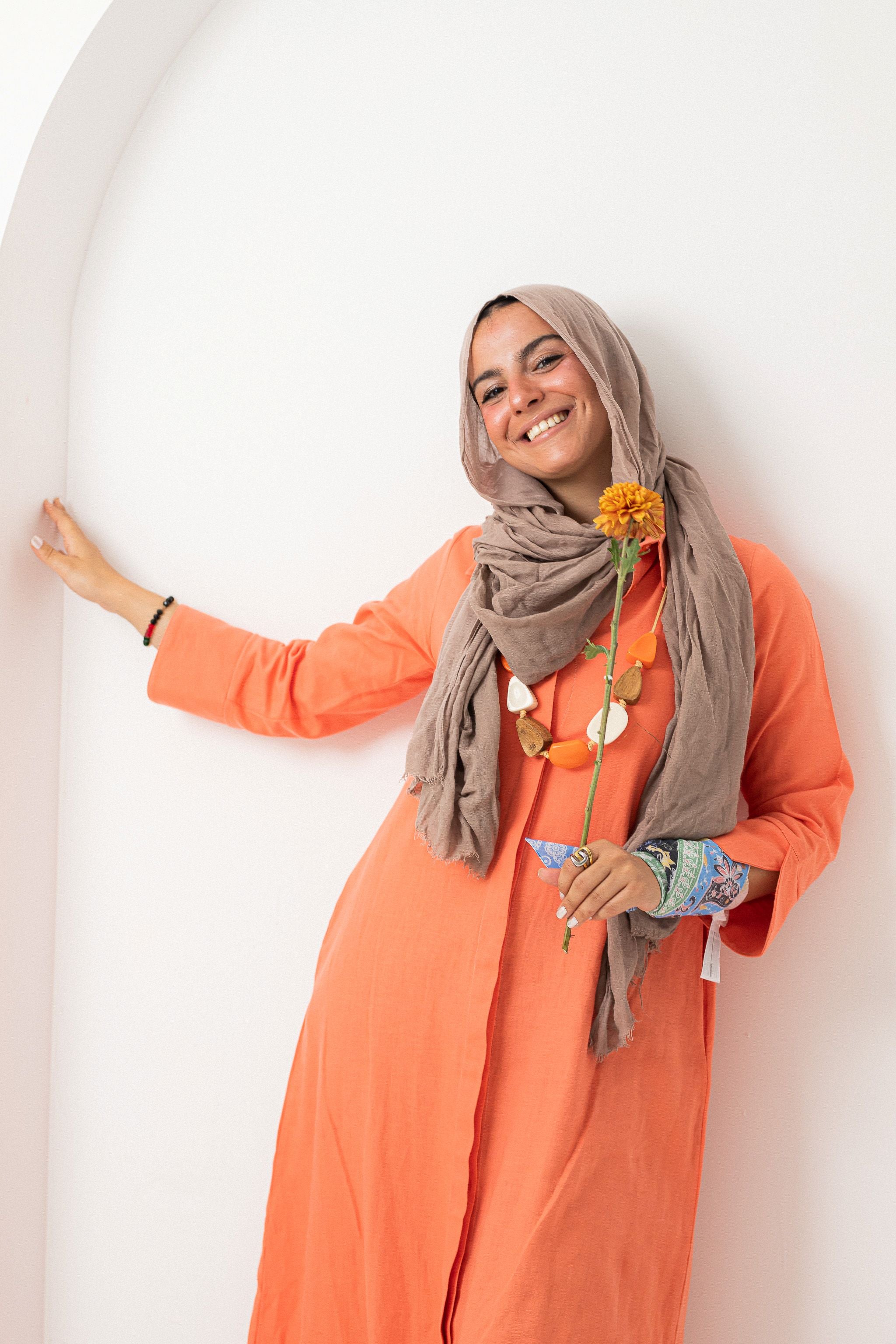 Orange Washed Pure Linen Dress