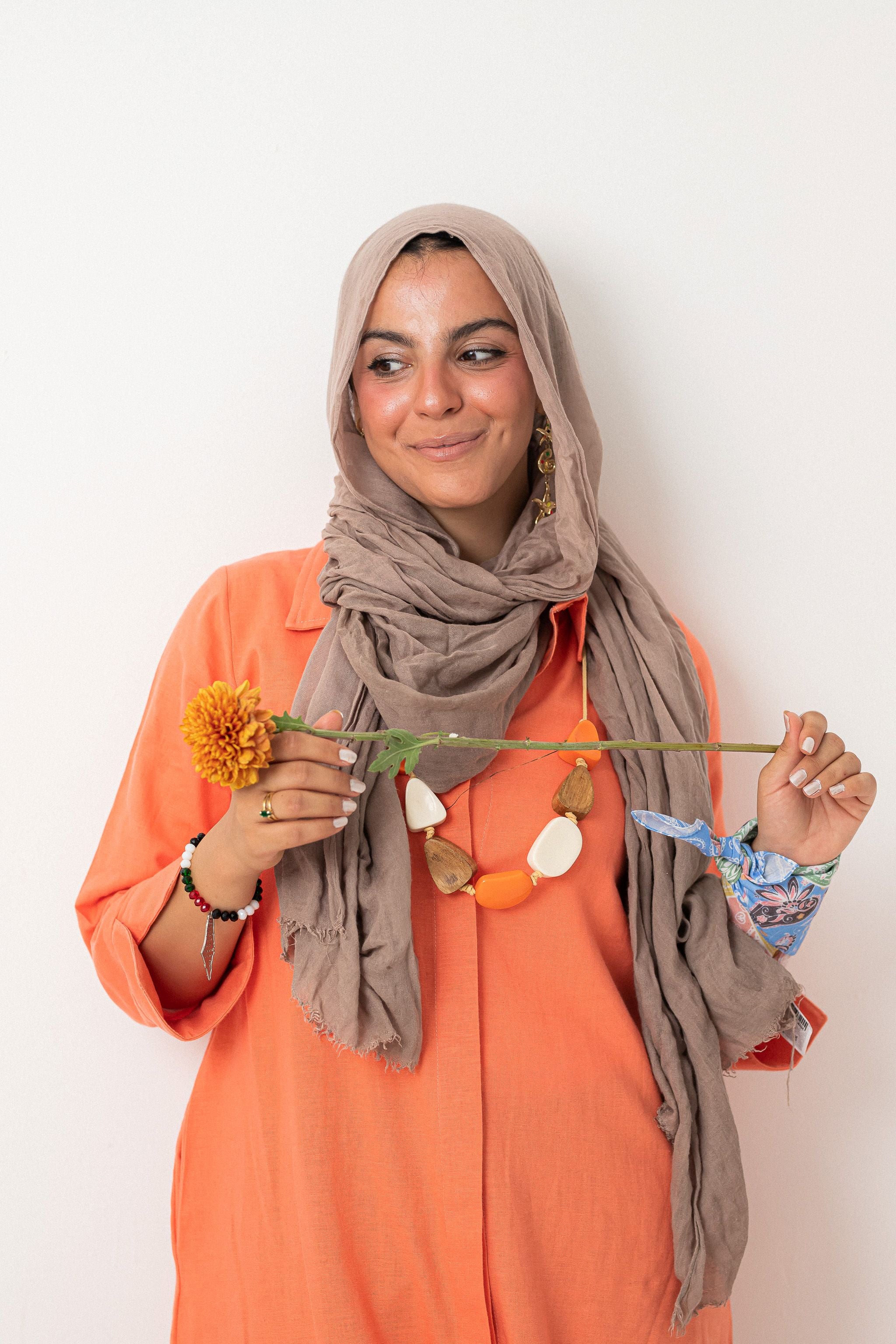 Orange Washed Pure Linen Dress