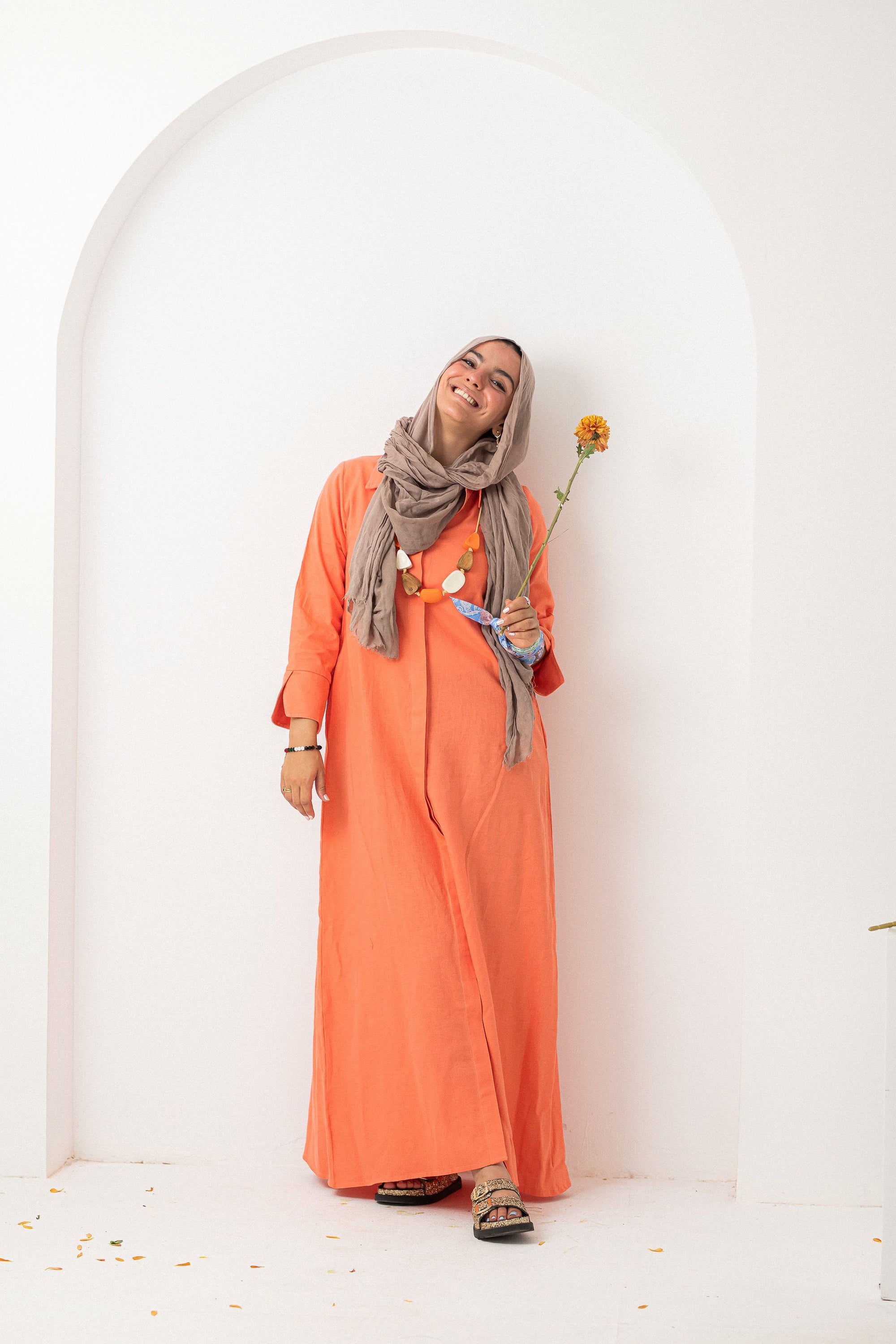Pistage Washed Pure Linen Dress