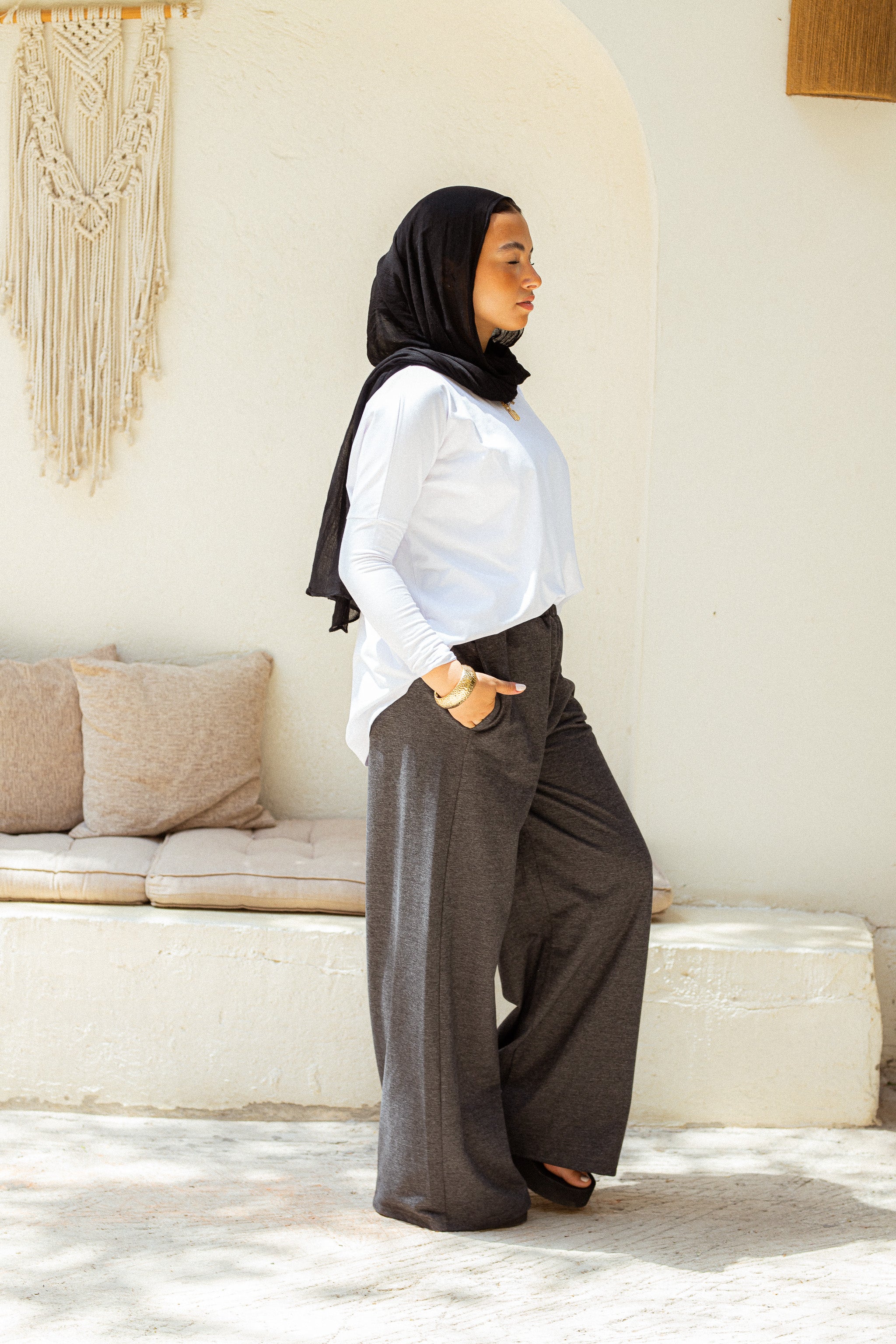 Dark Grey stretchy wide leg sweatpants