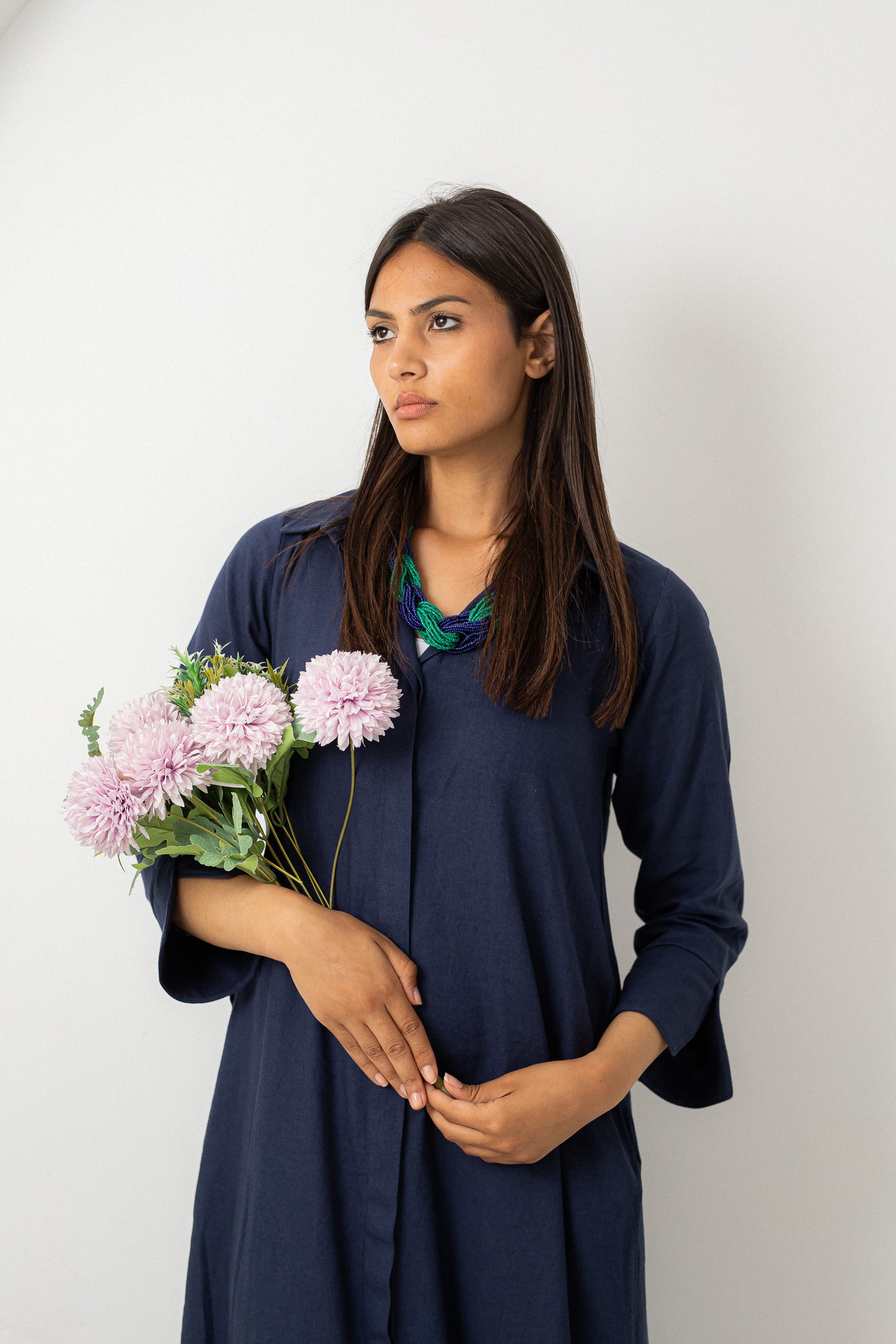 Navy Washed Pure Linen Dress