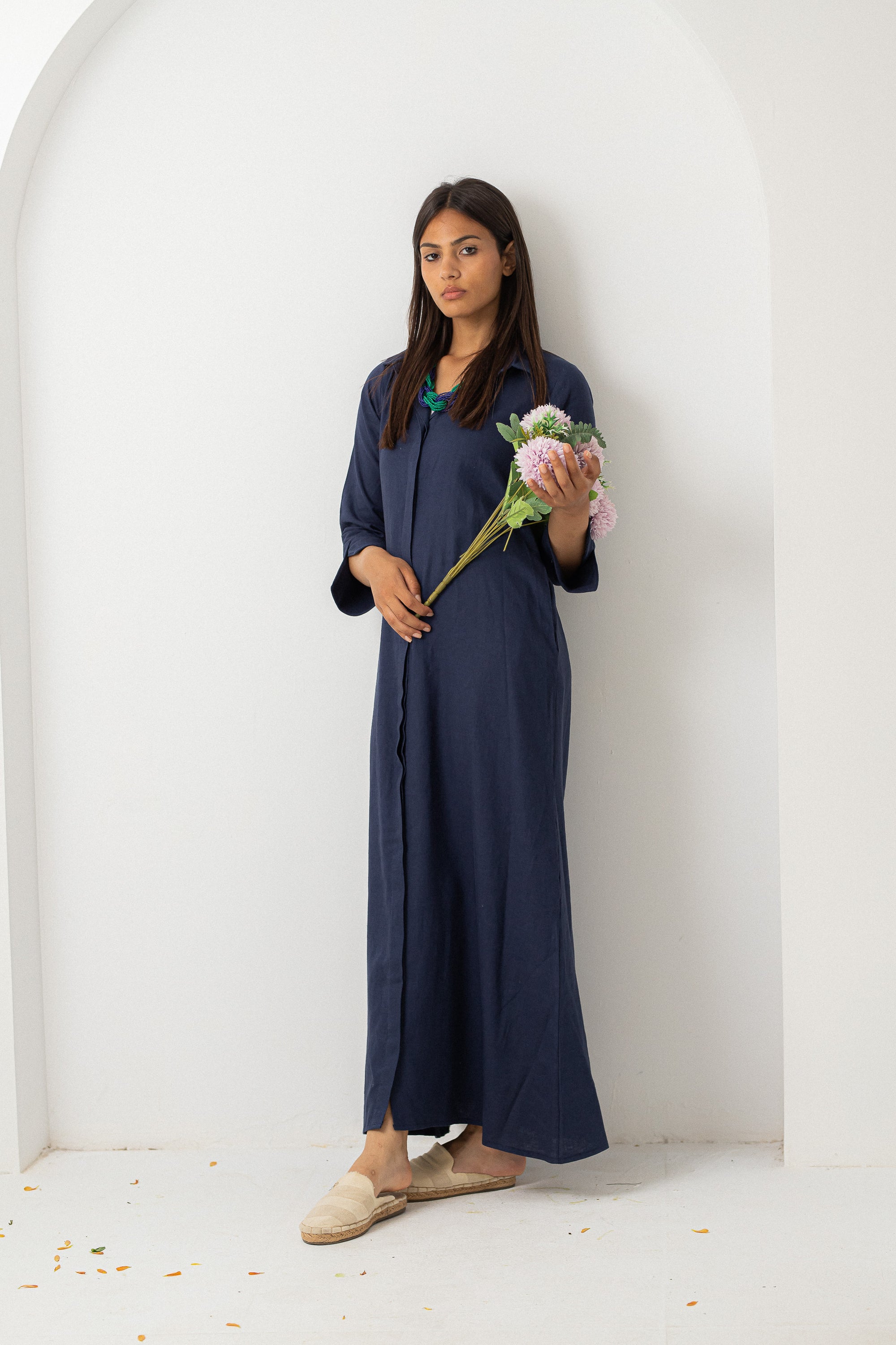Pistage Washed Pure Linen Dress