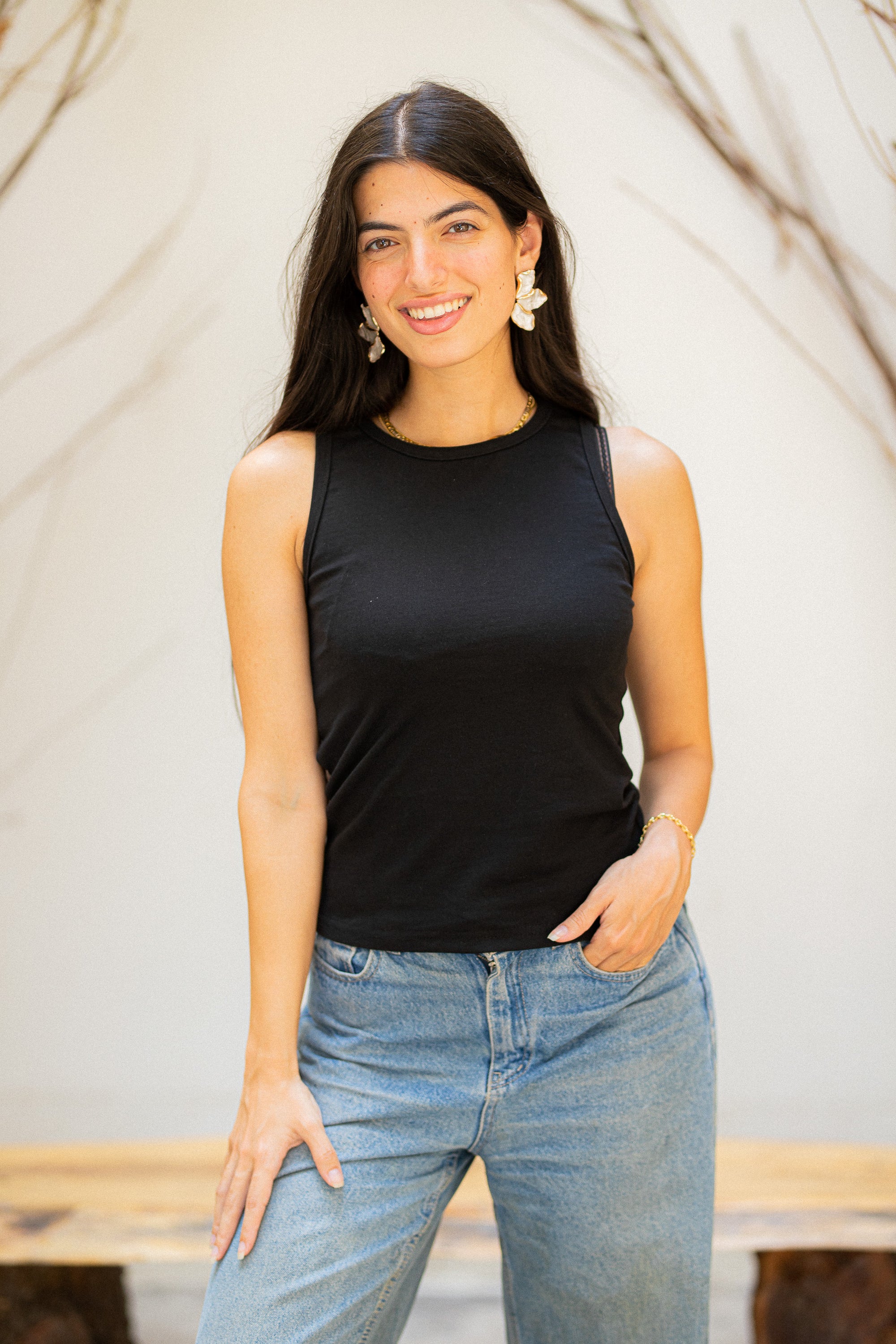 Black Round tank top