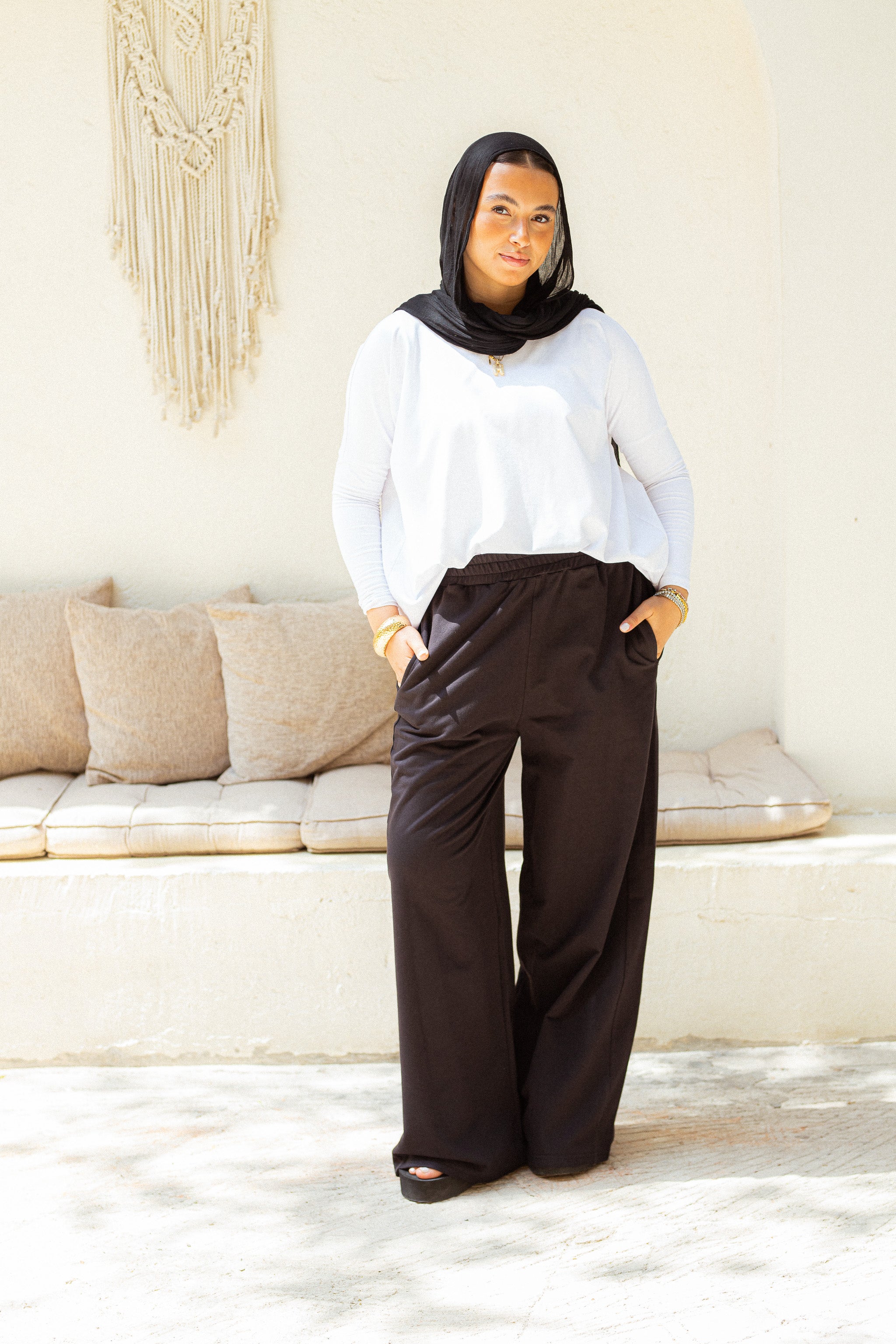 Black Cotton wide leg sweatpants