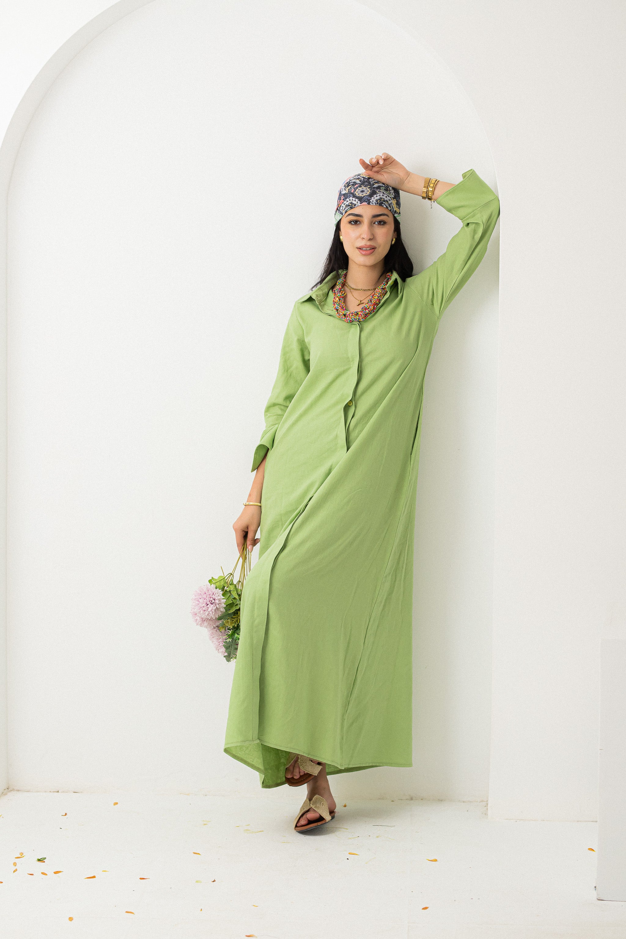 Pistage Washed Pure Linen Dress
