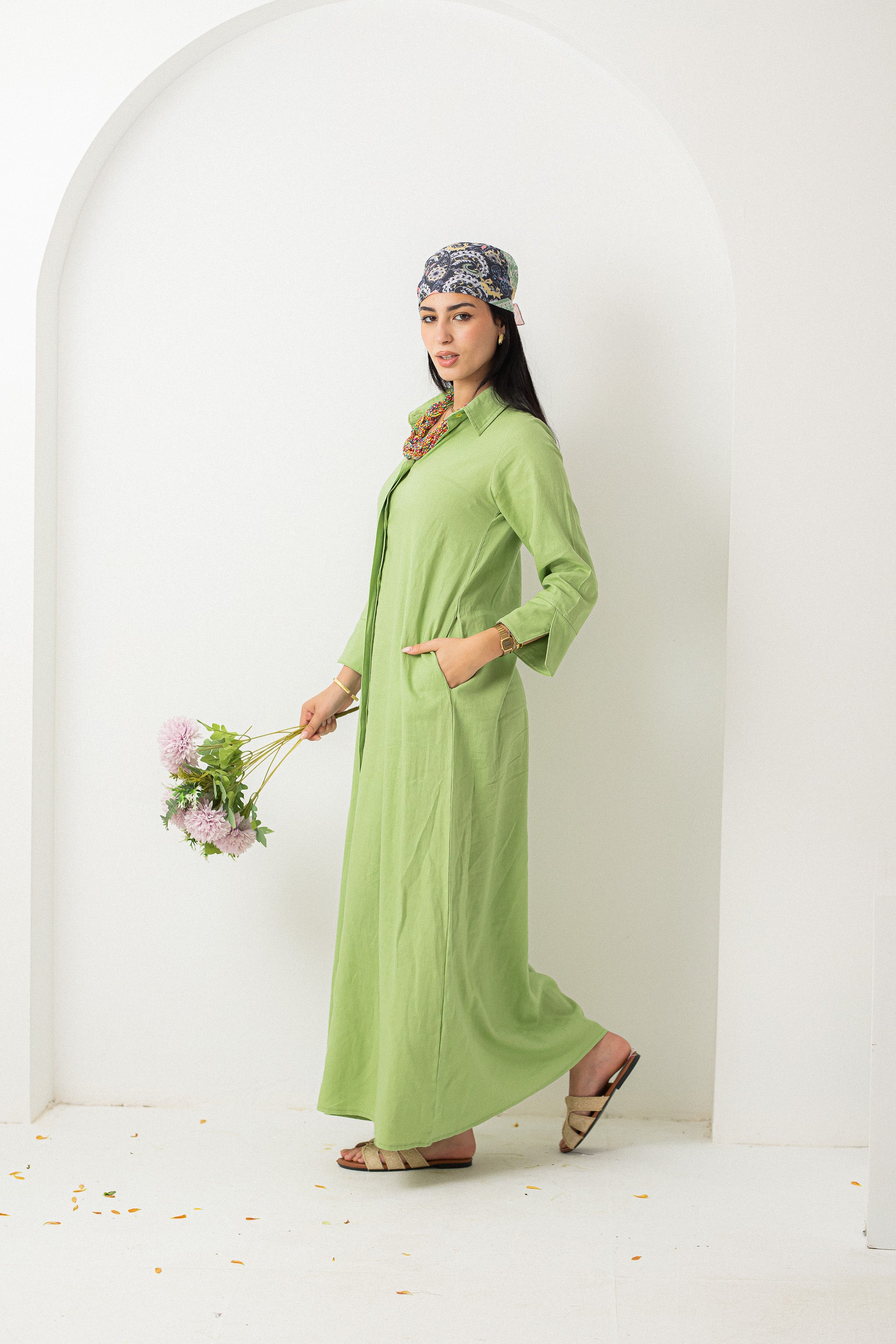 Pistage Washed Pure Linen Dress