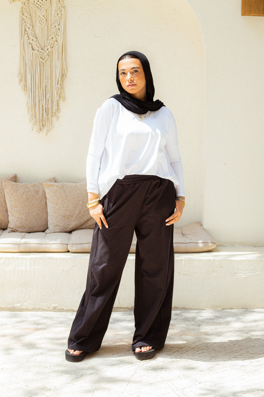 Black Cotton wide leg sweatpants