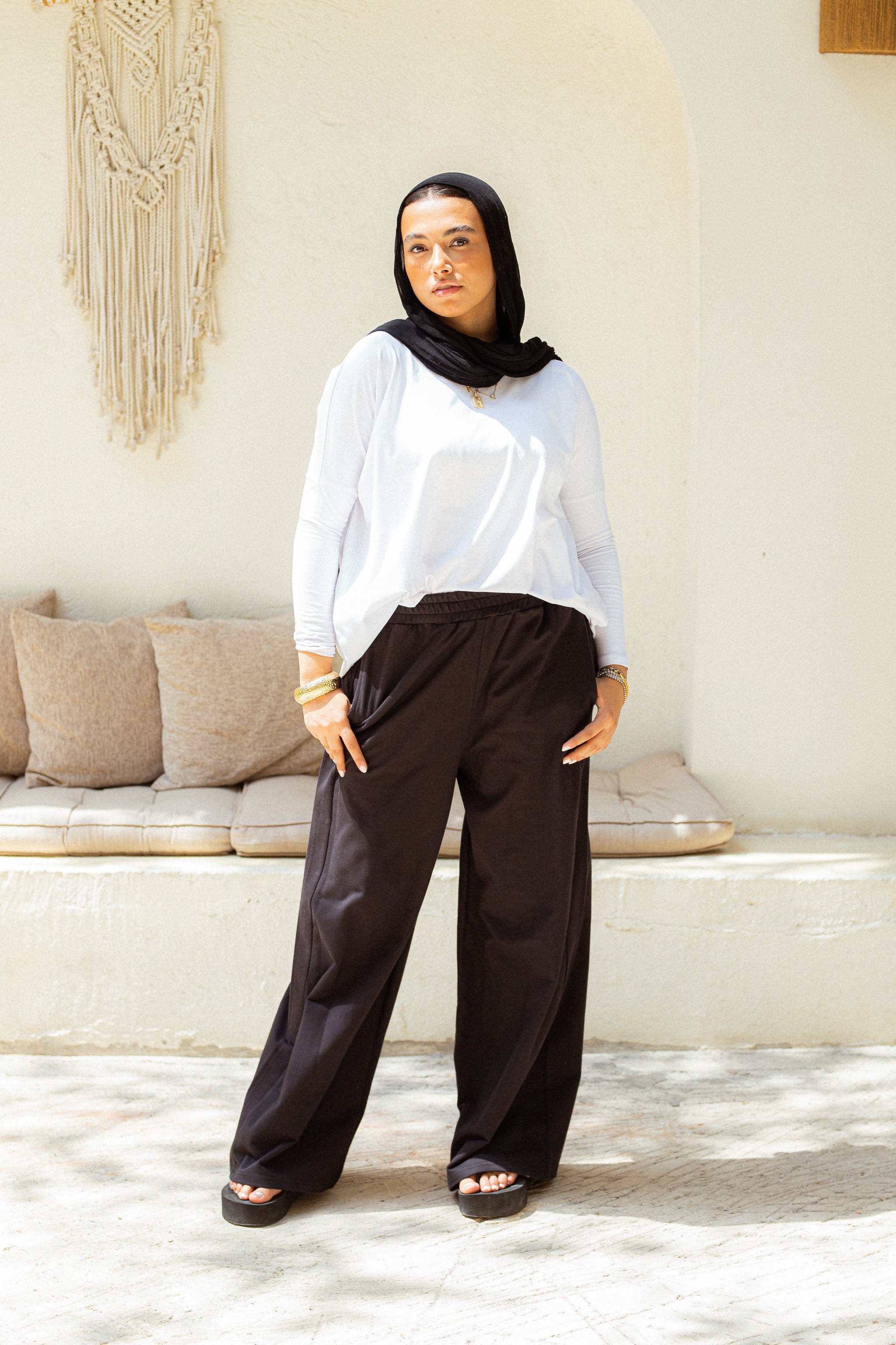 Navy Cotton wide leg sweatpants