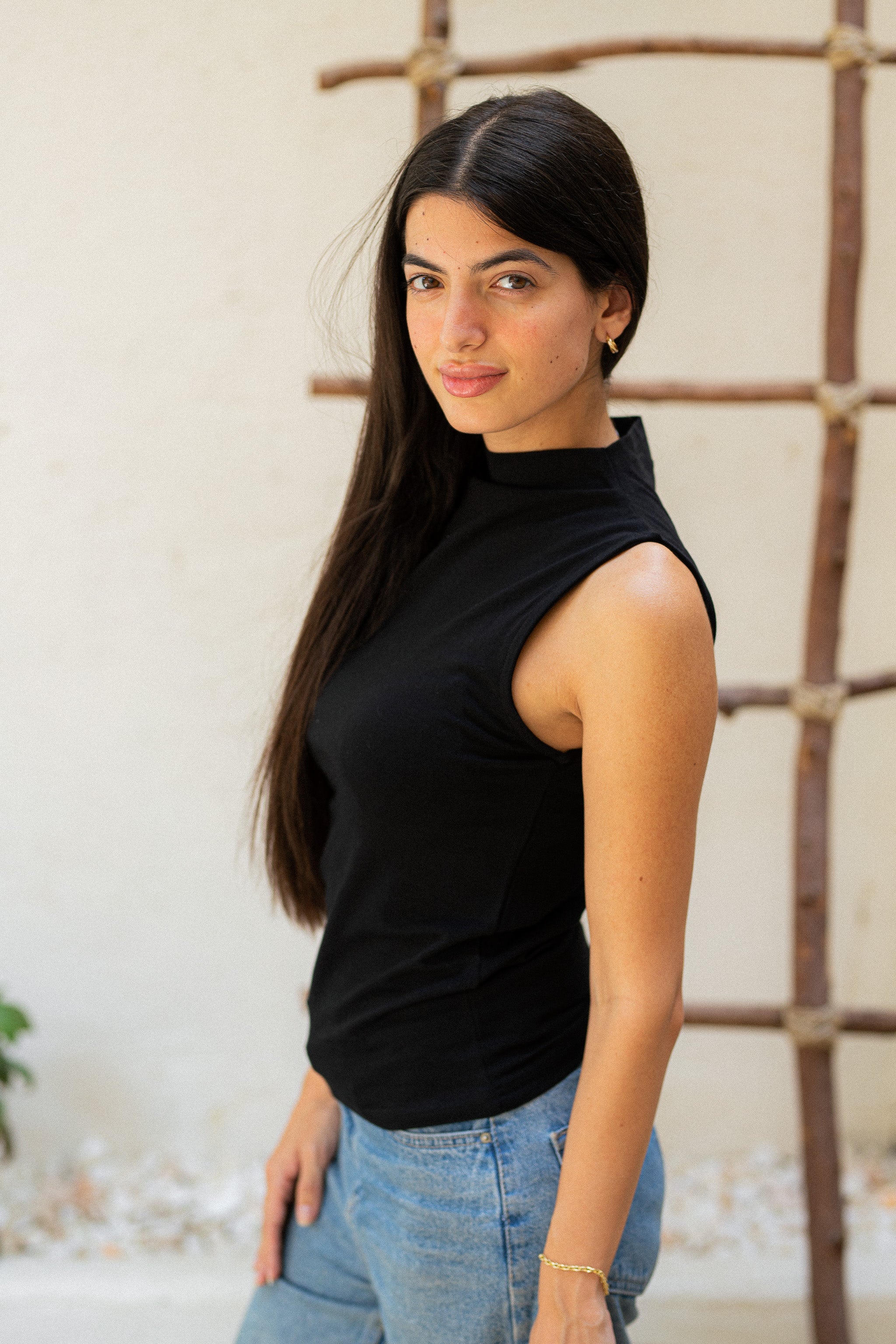 Black Mock neck tank top