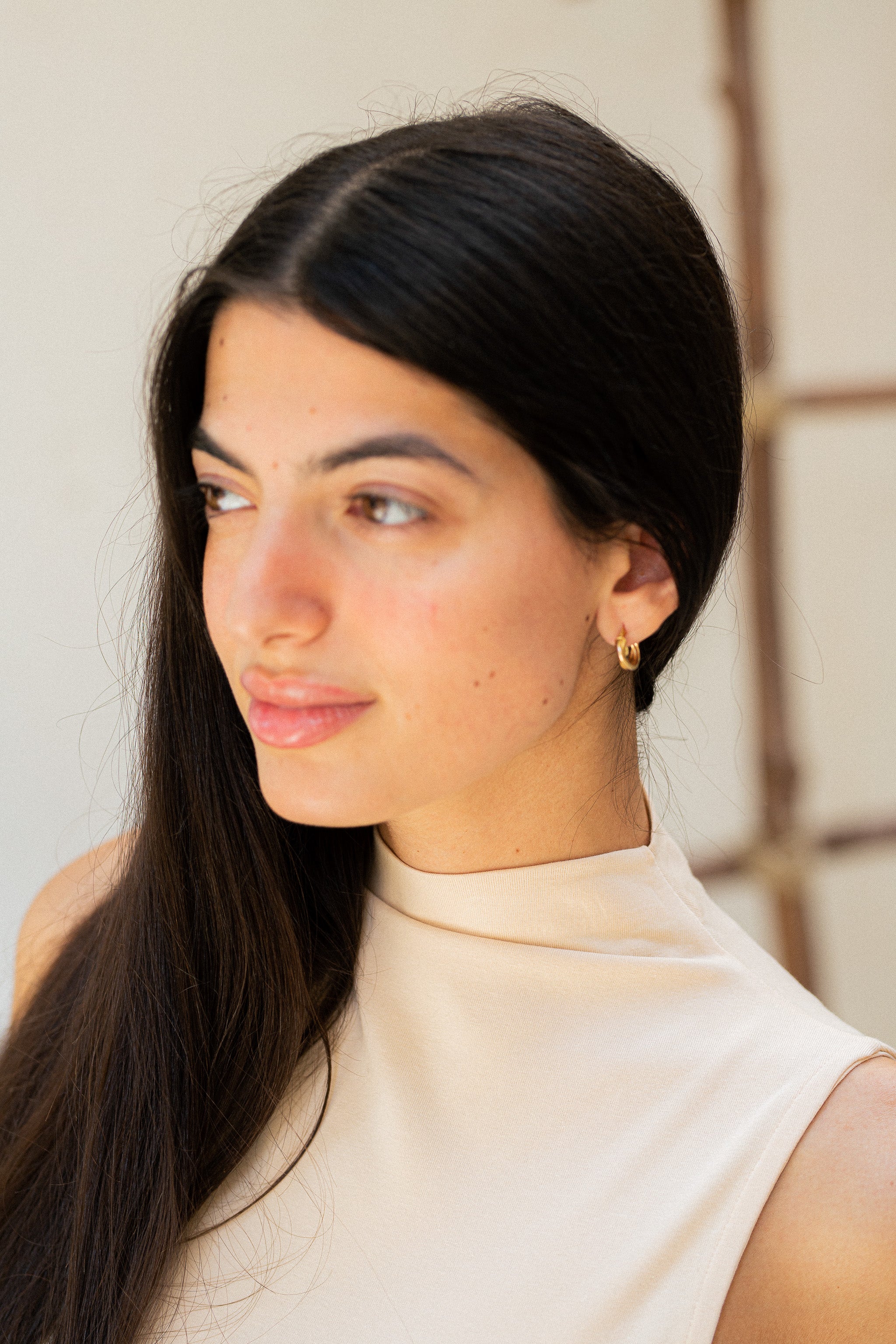 Beige Mock neck tank top