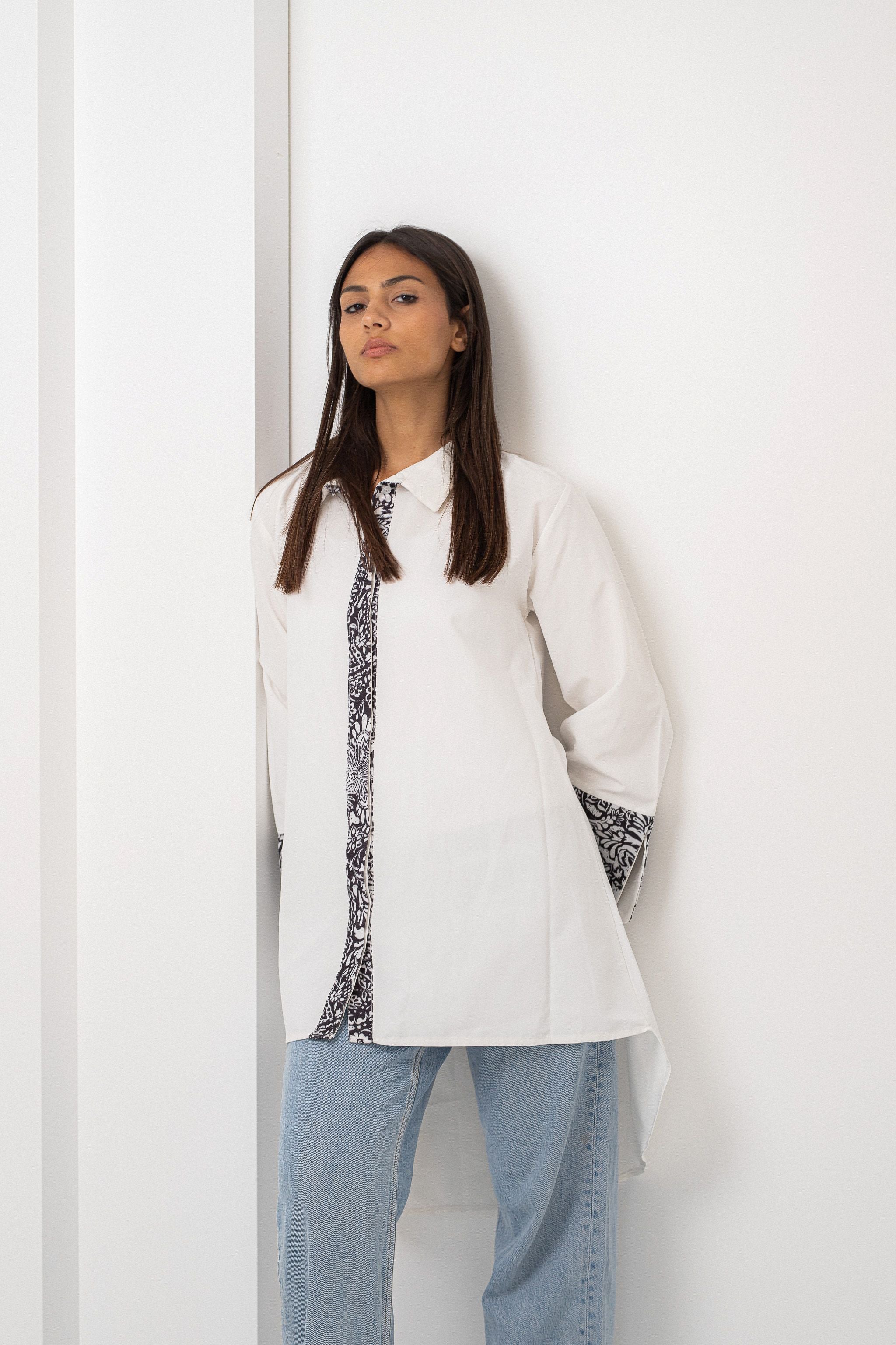 Black white floral oversized shirt