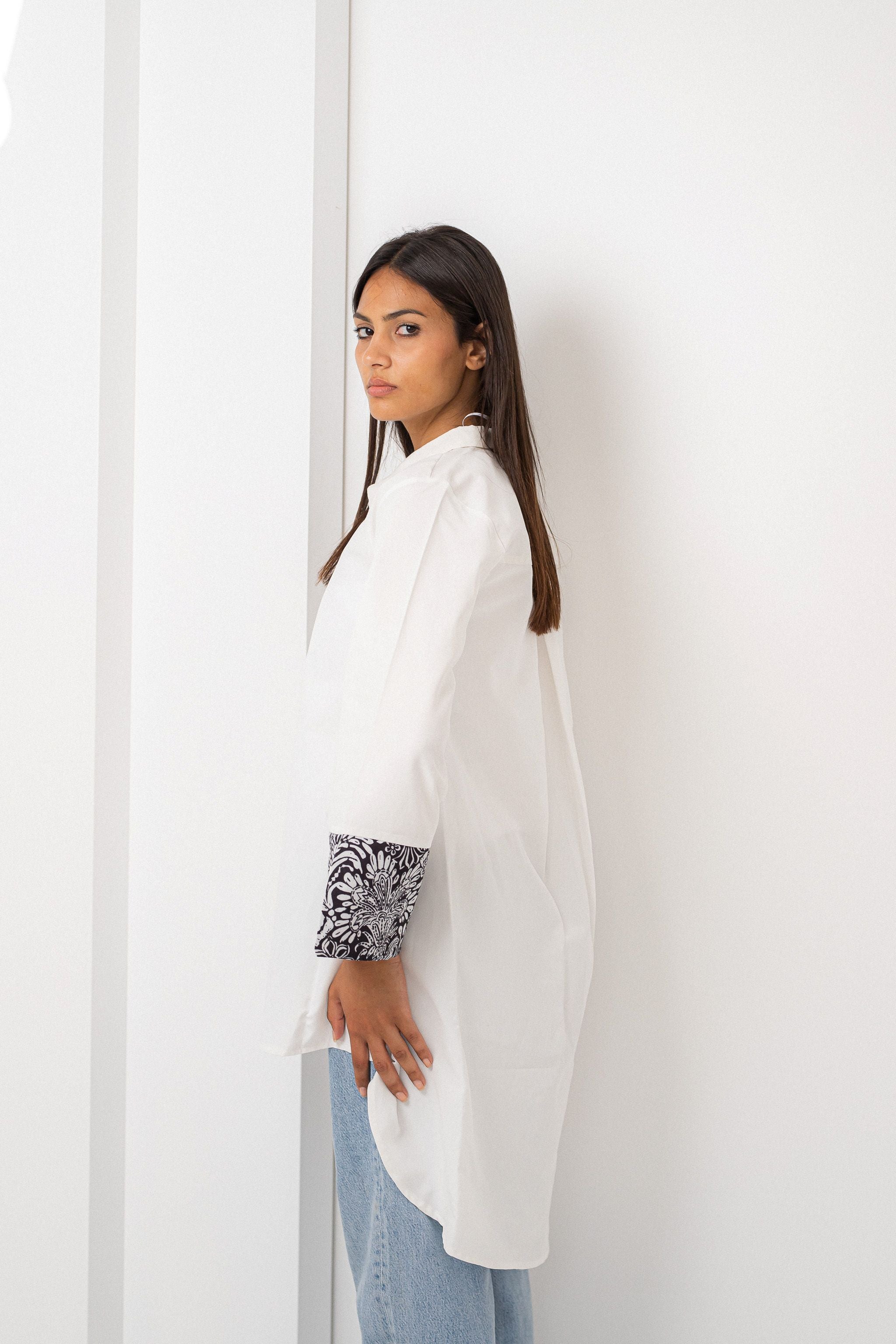 Black white floral oversized shirt