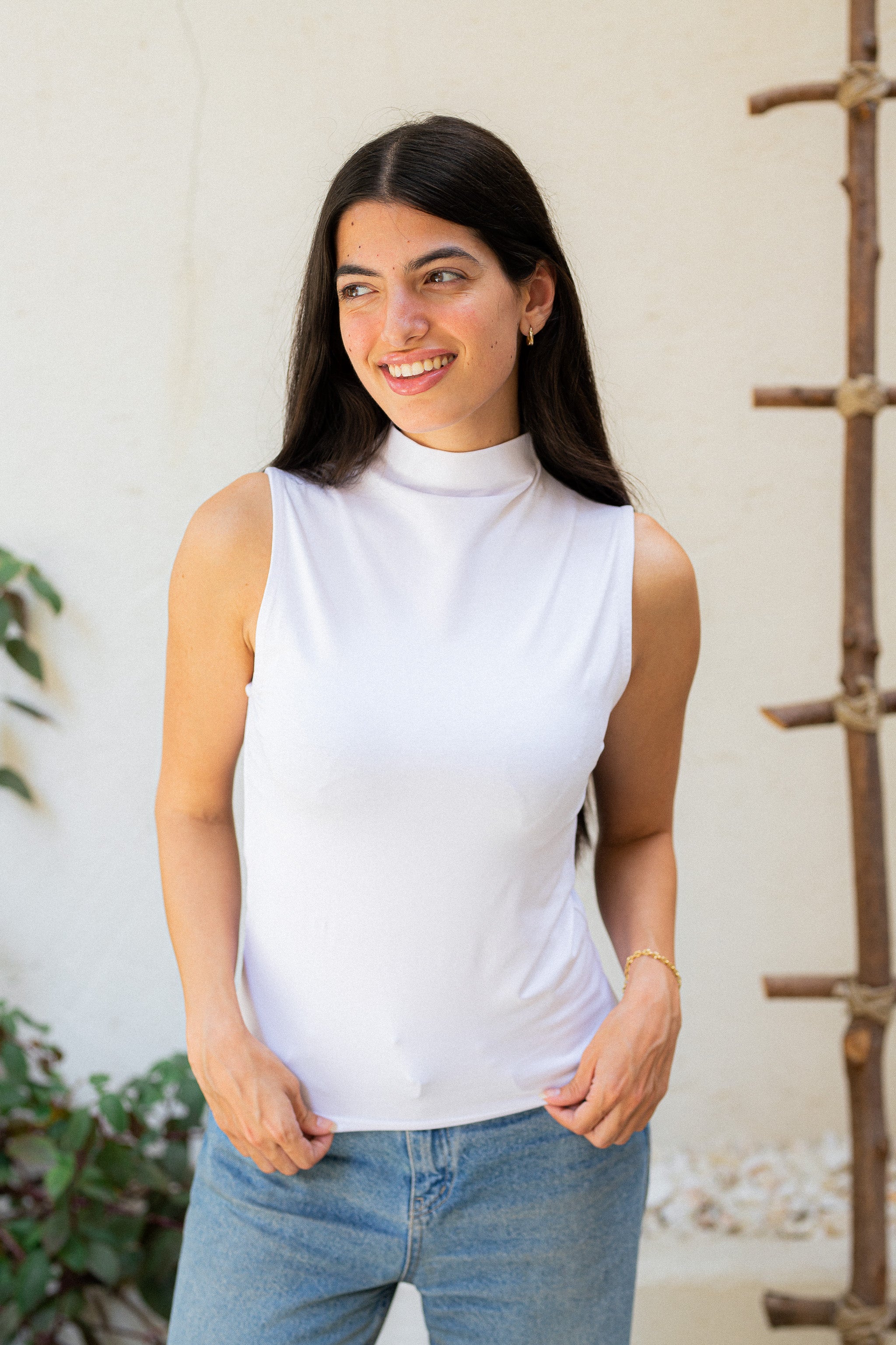 White Mock neck tank top