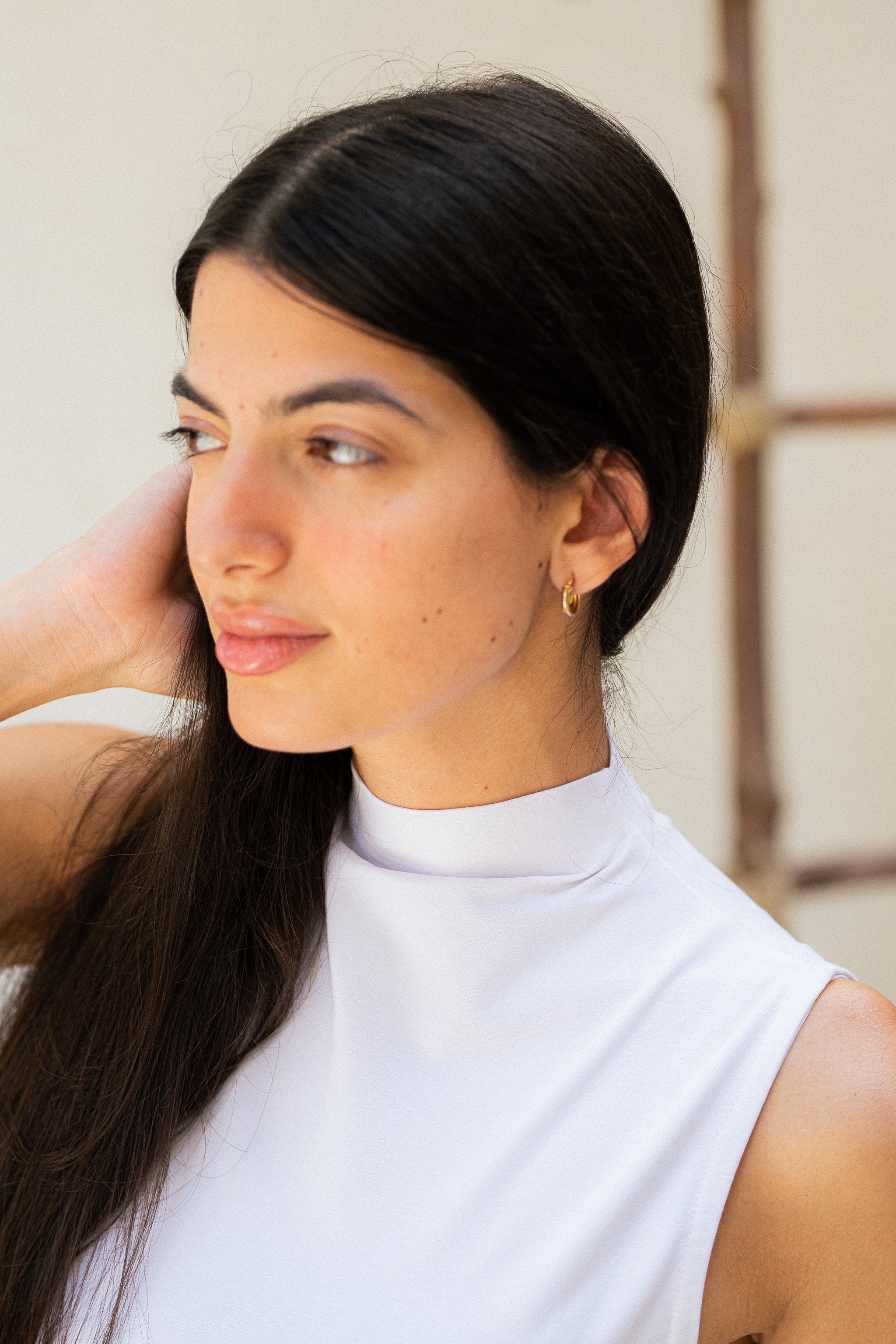 White Mock neck tank top