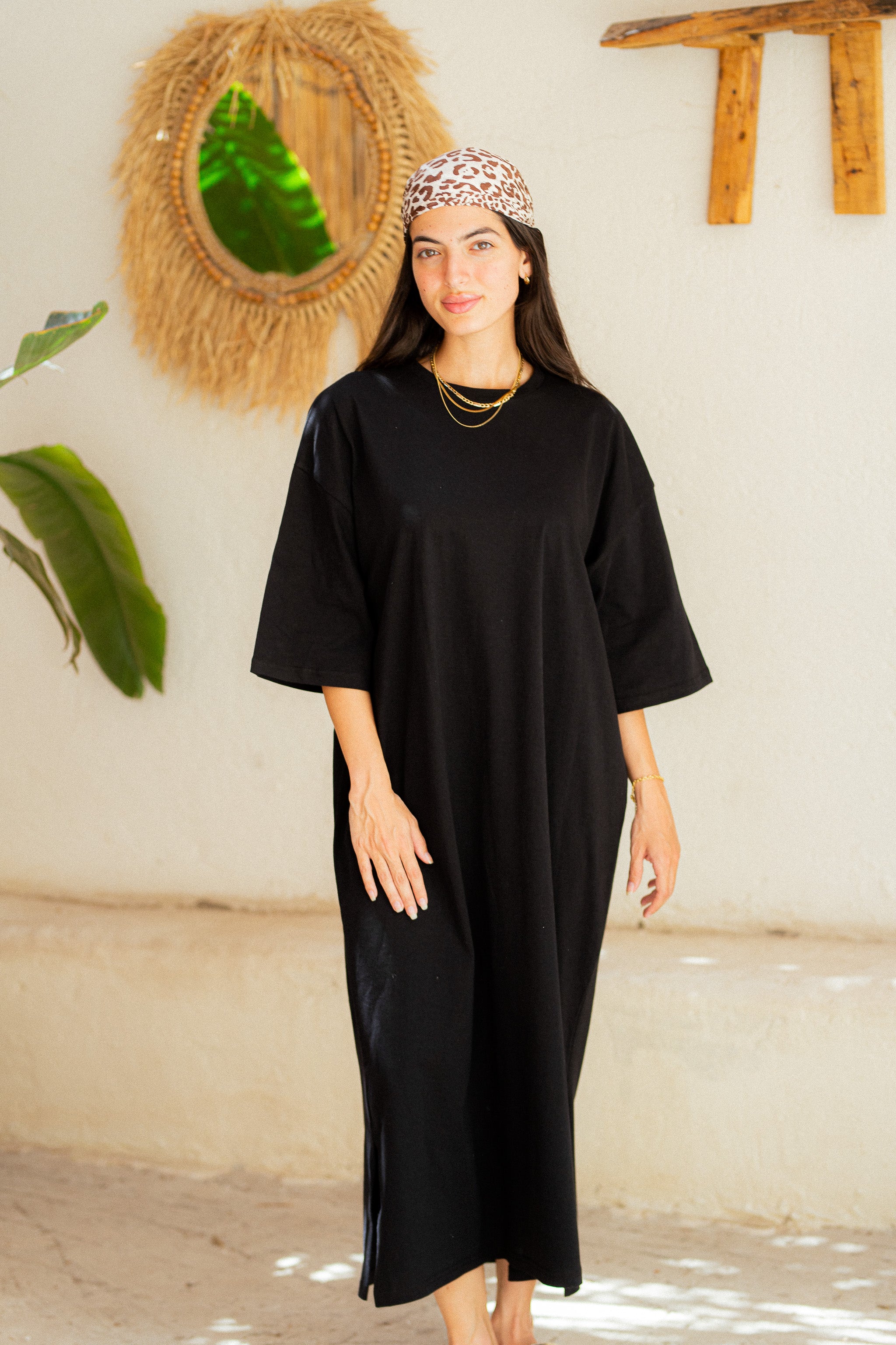 Black Oversized short sleeves shirt dress