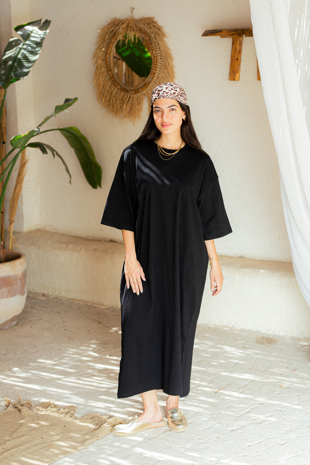 Grey melange Oversized short sleeves shirt dress