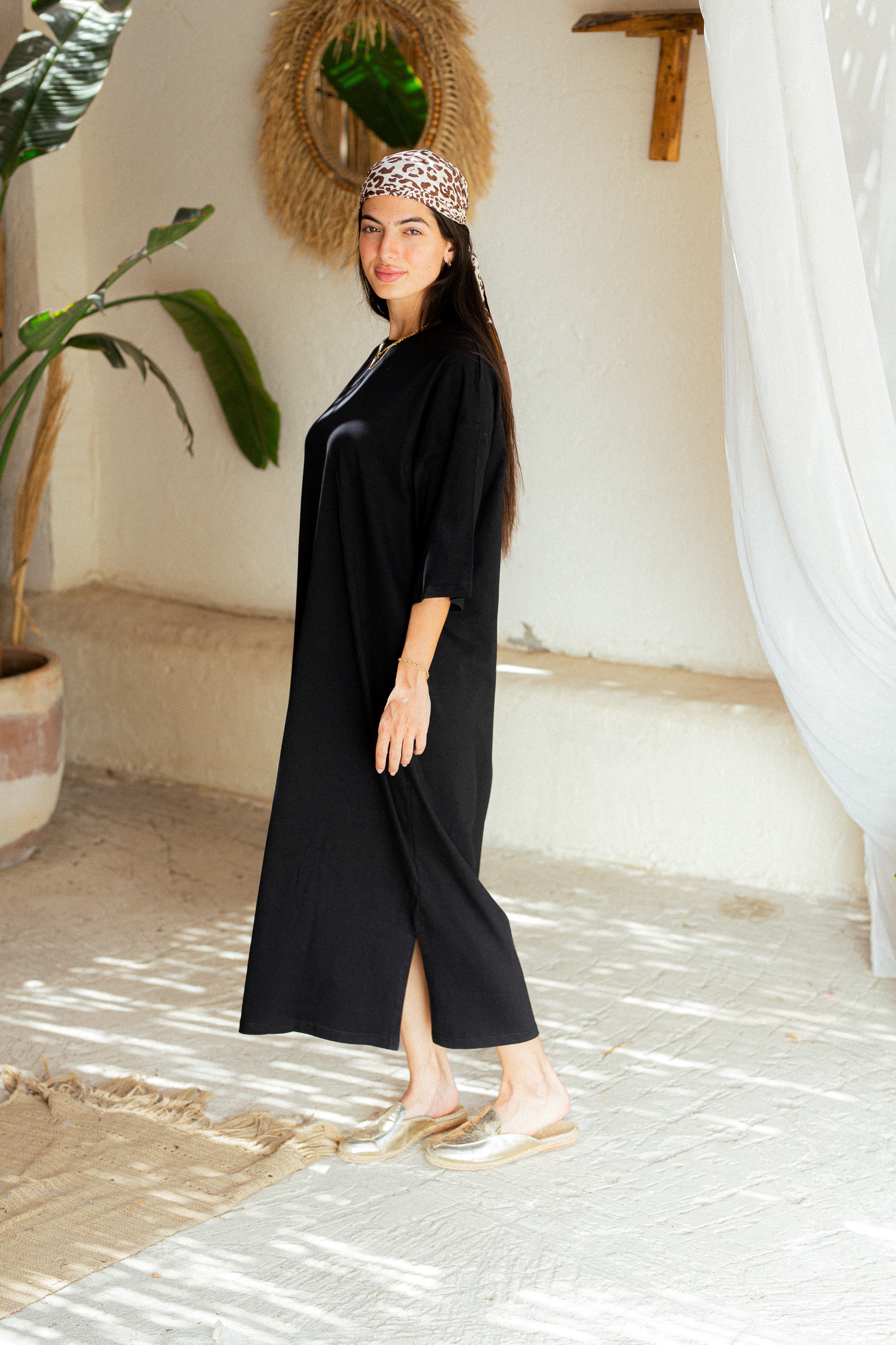 Black Oversized short sleeves shirt dress