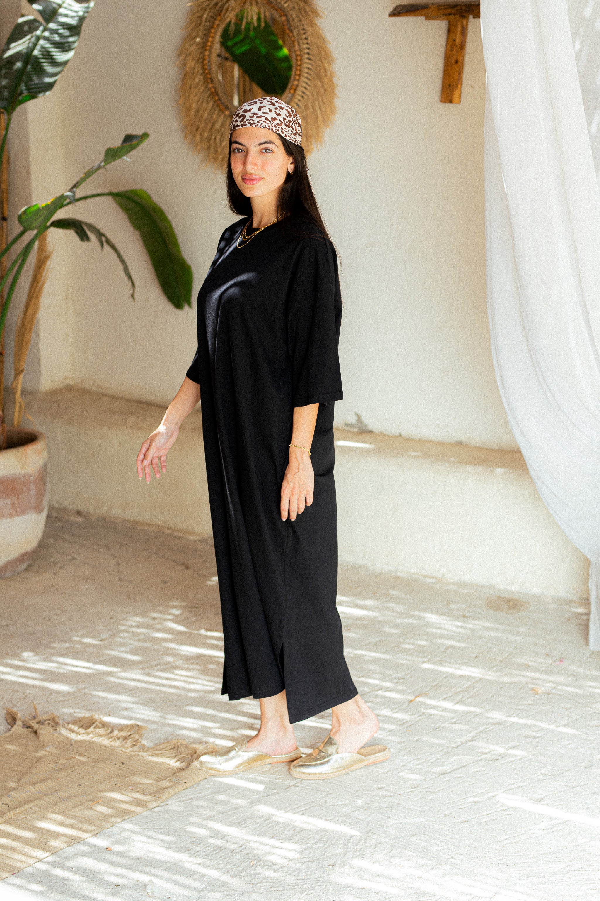 Black Oversized short sleeves shirt dress