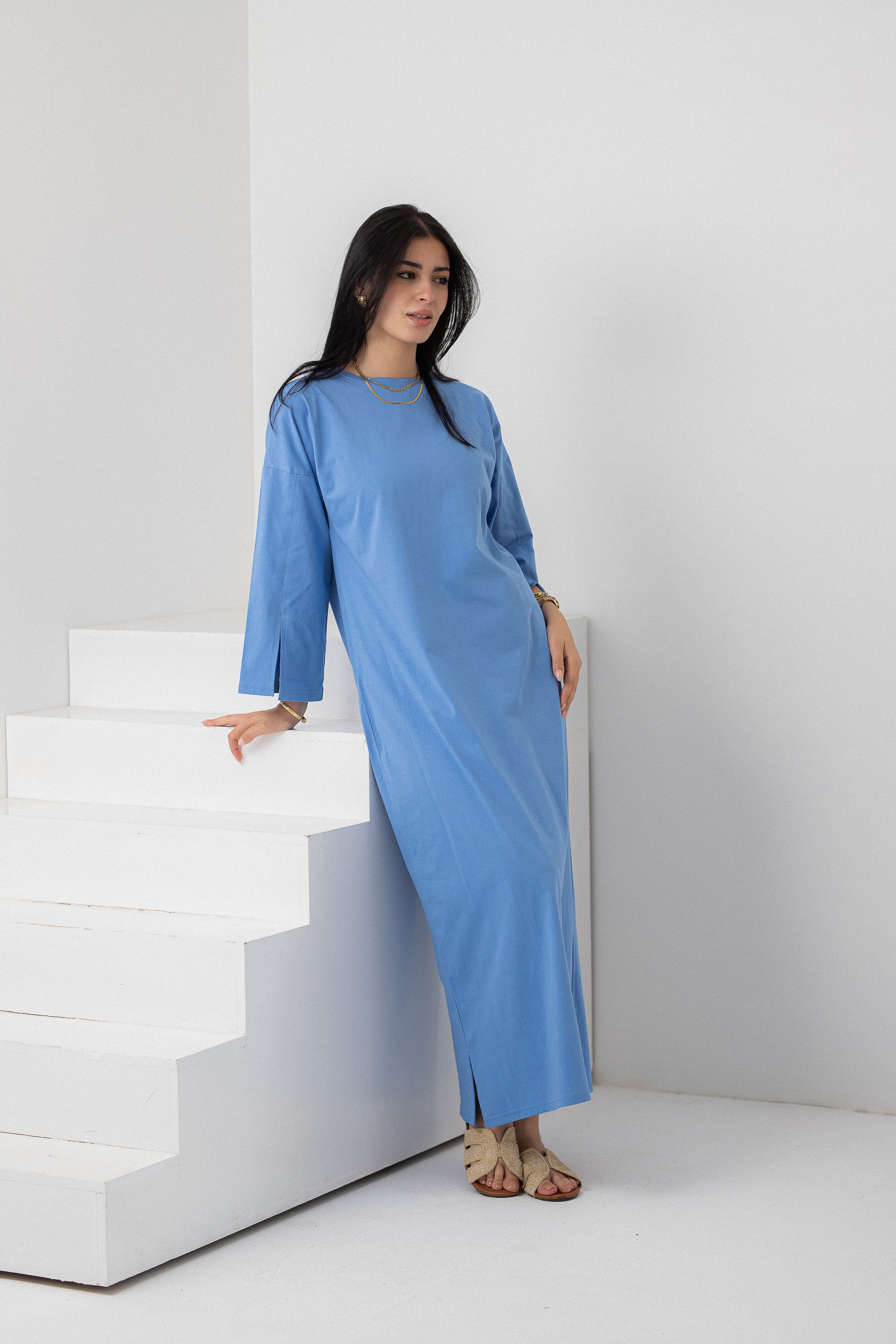 Light Blue vent sleeve shirt dress