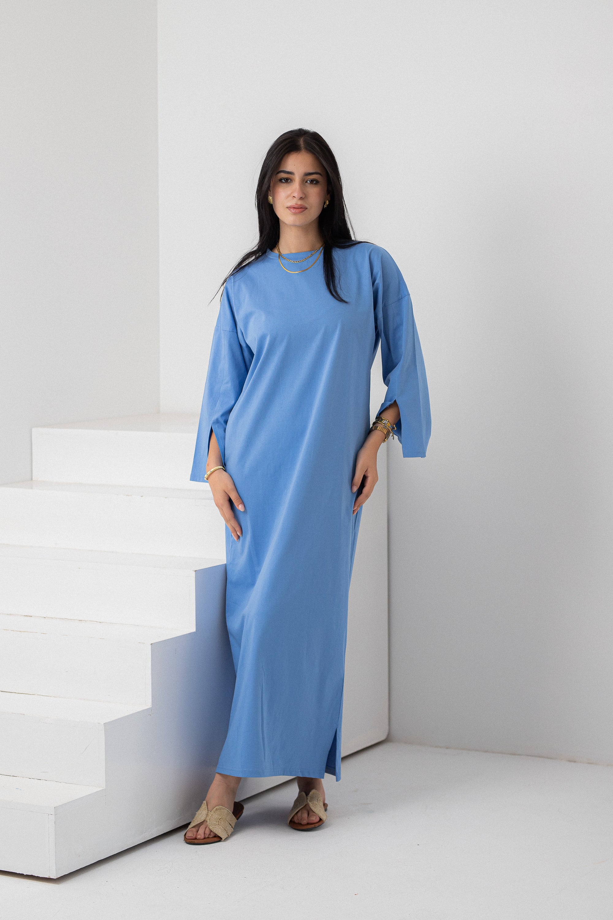 Green vent sleeve shirt dress