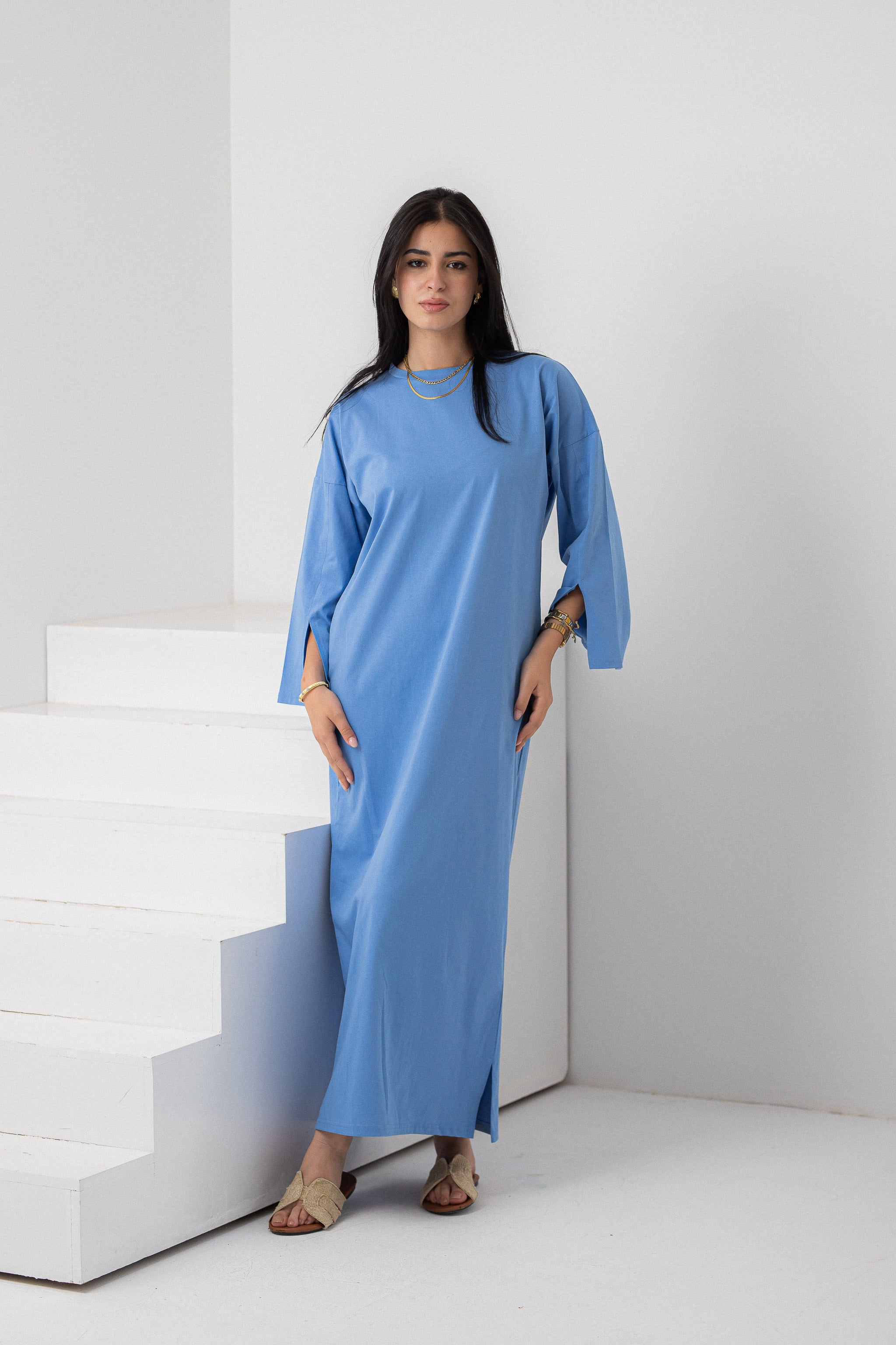 Light Blue vent sleeve shirt dress