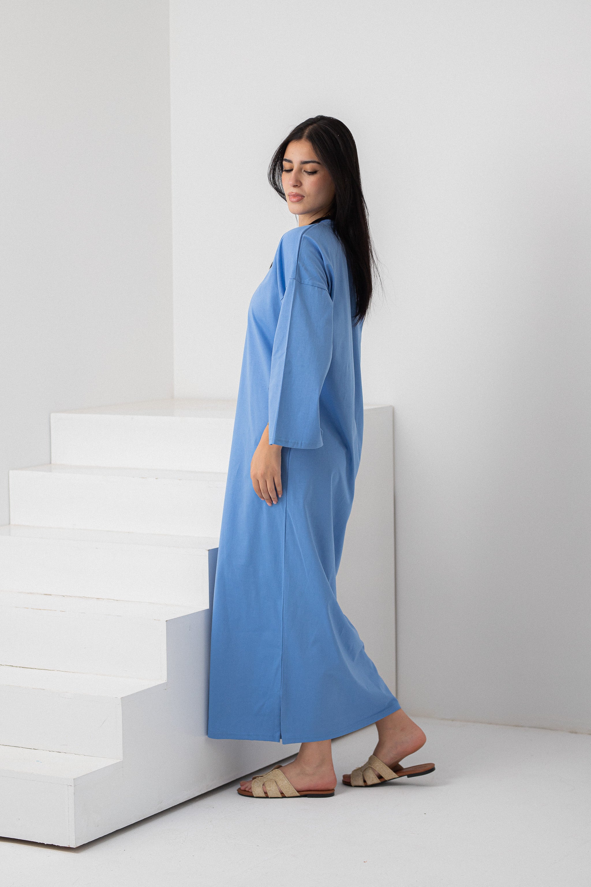 Light Blue vent sleeve shirt dress
