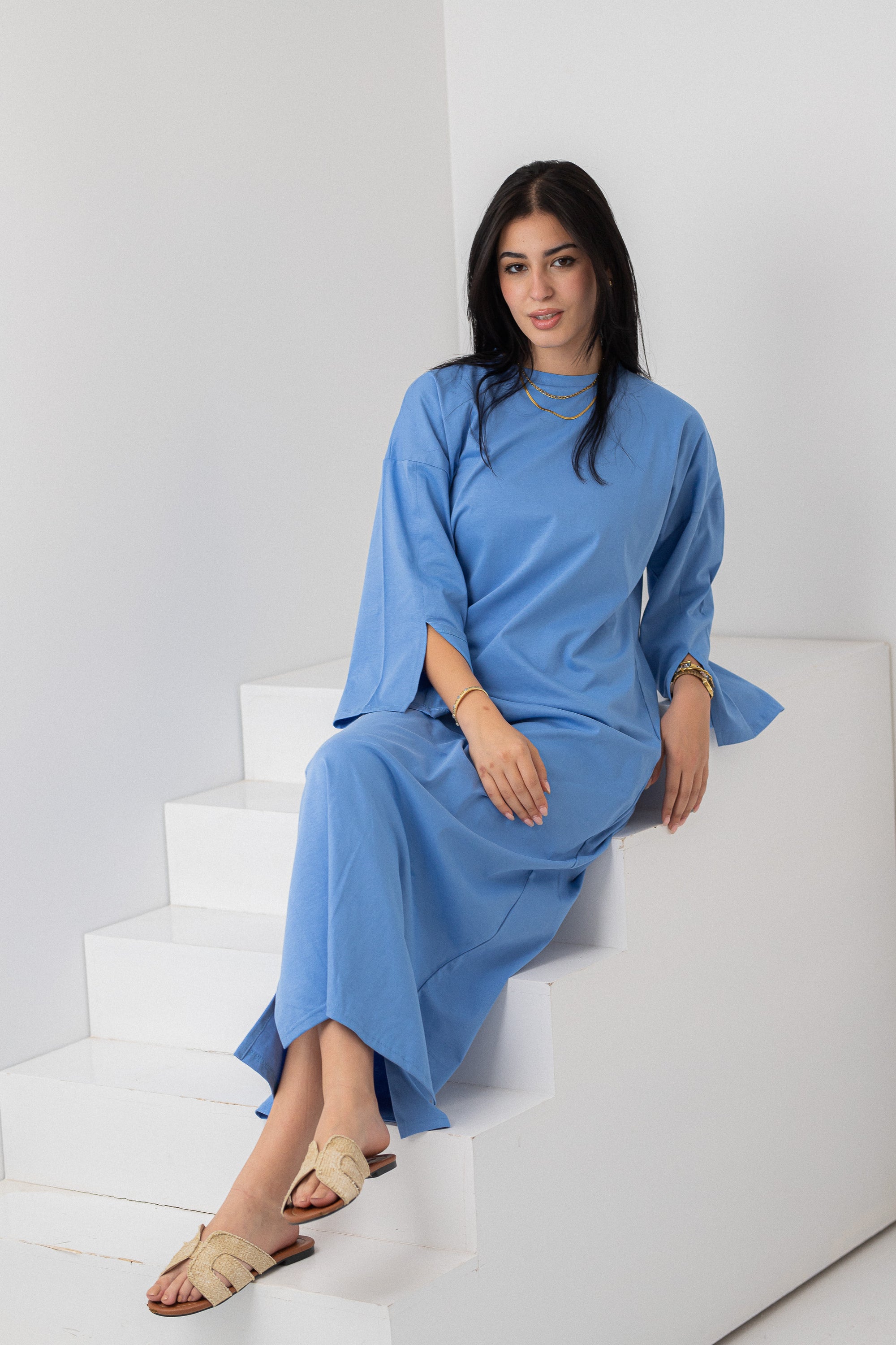 Green vent sleeve shirt dress