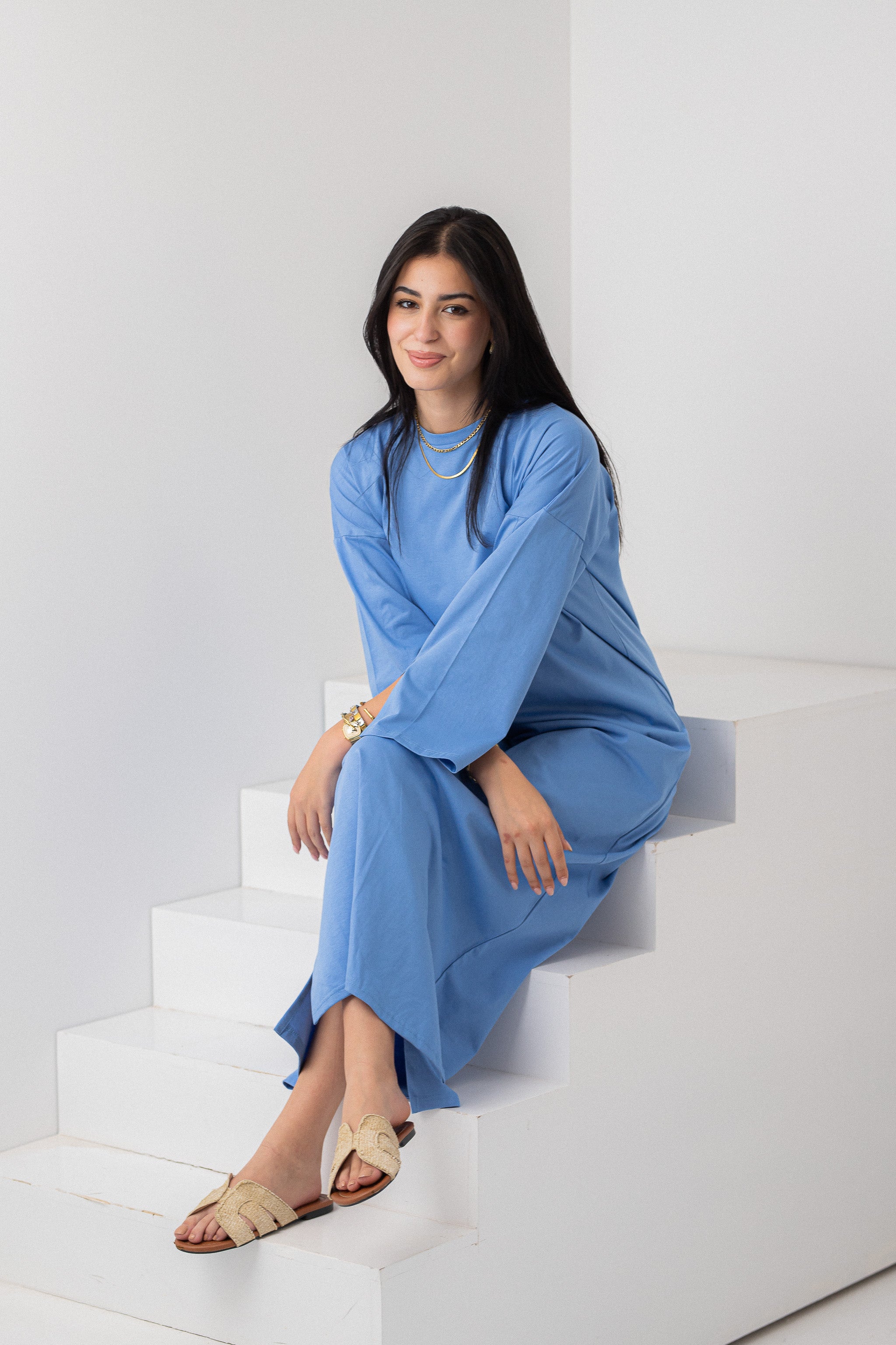 Light Blue vent sleeve shirt dress