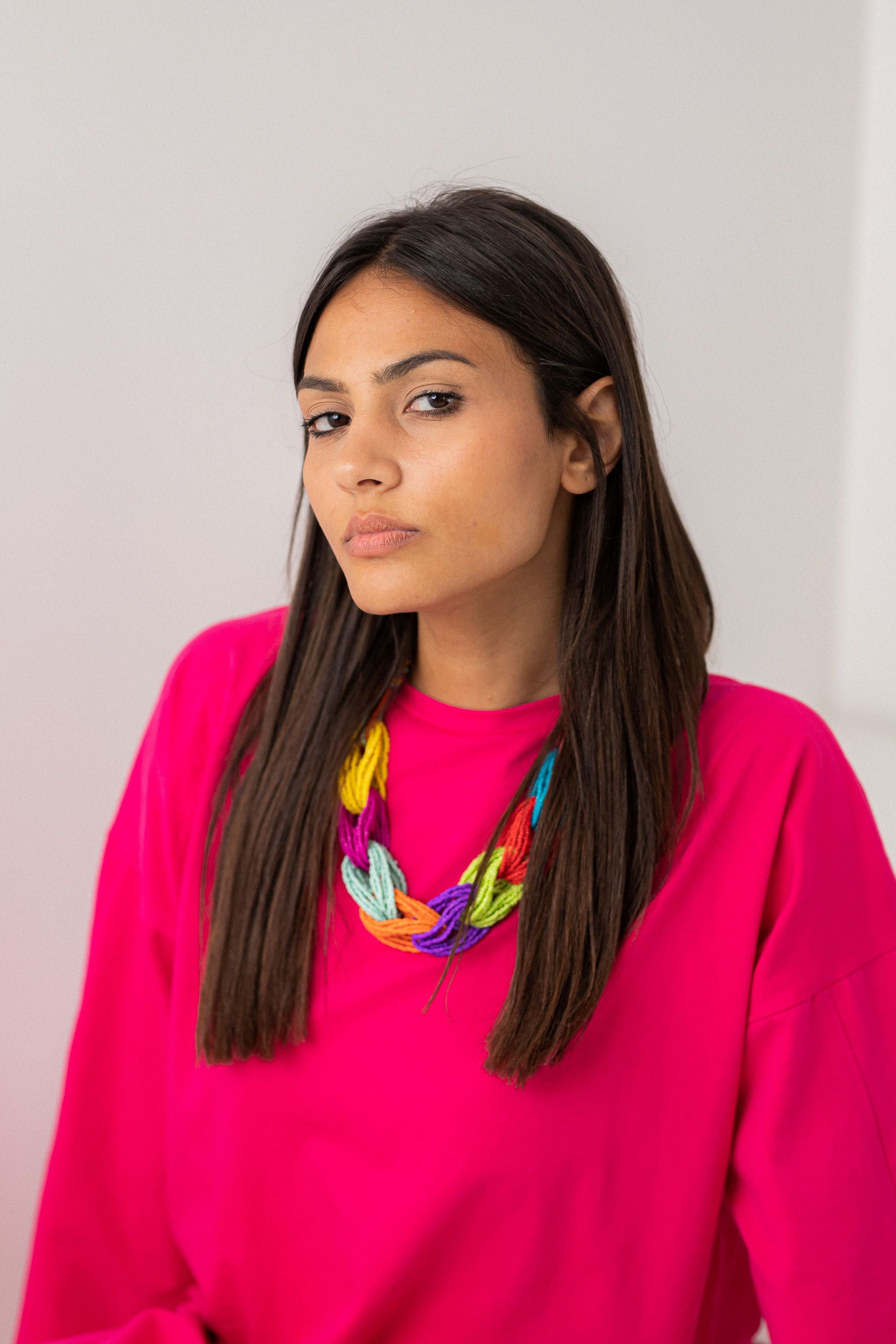 Hot Pink vent sleeve shirt dress