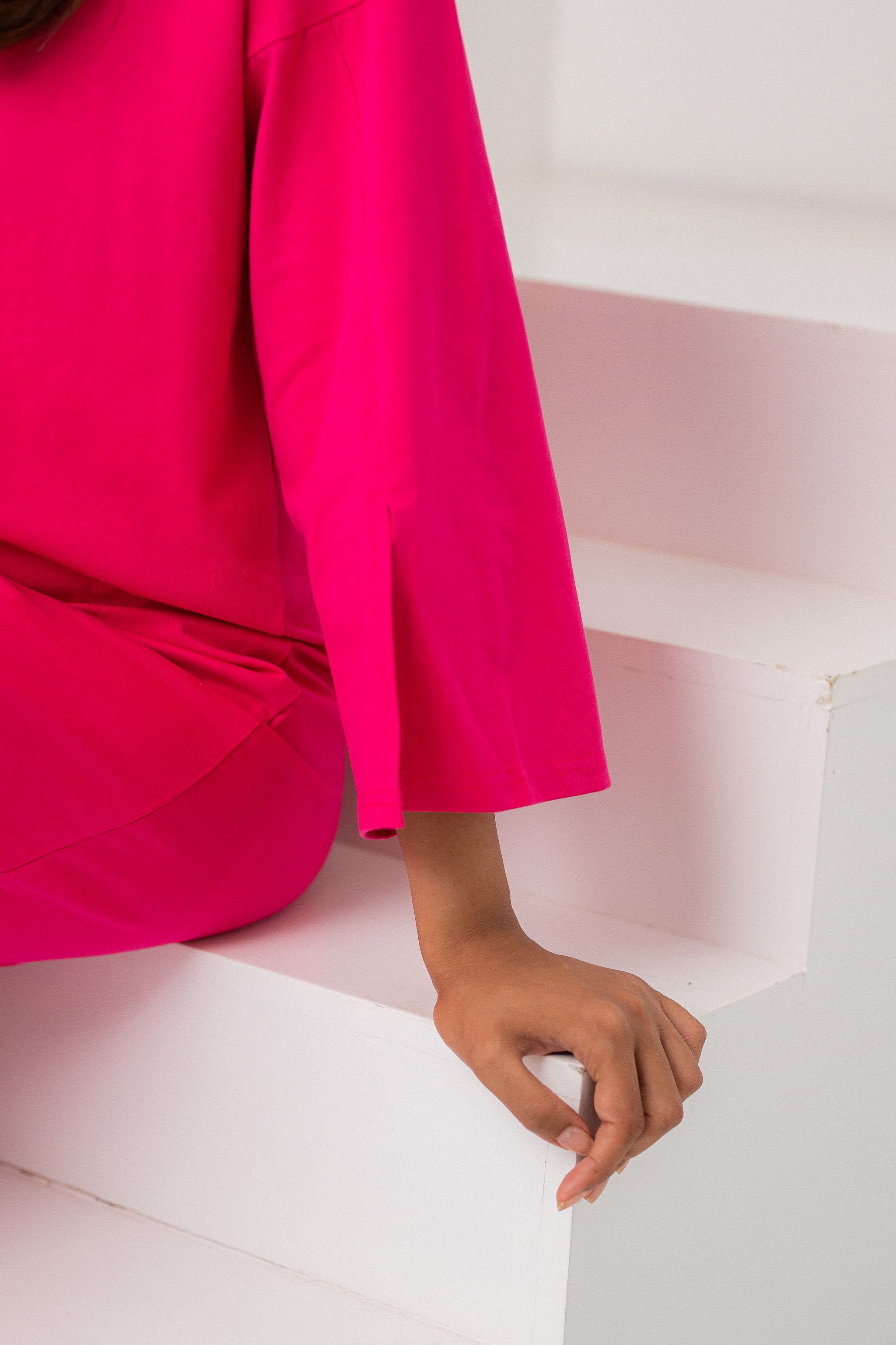 Hot Pink vent sleeve shirt dress