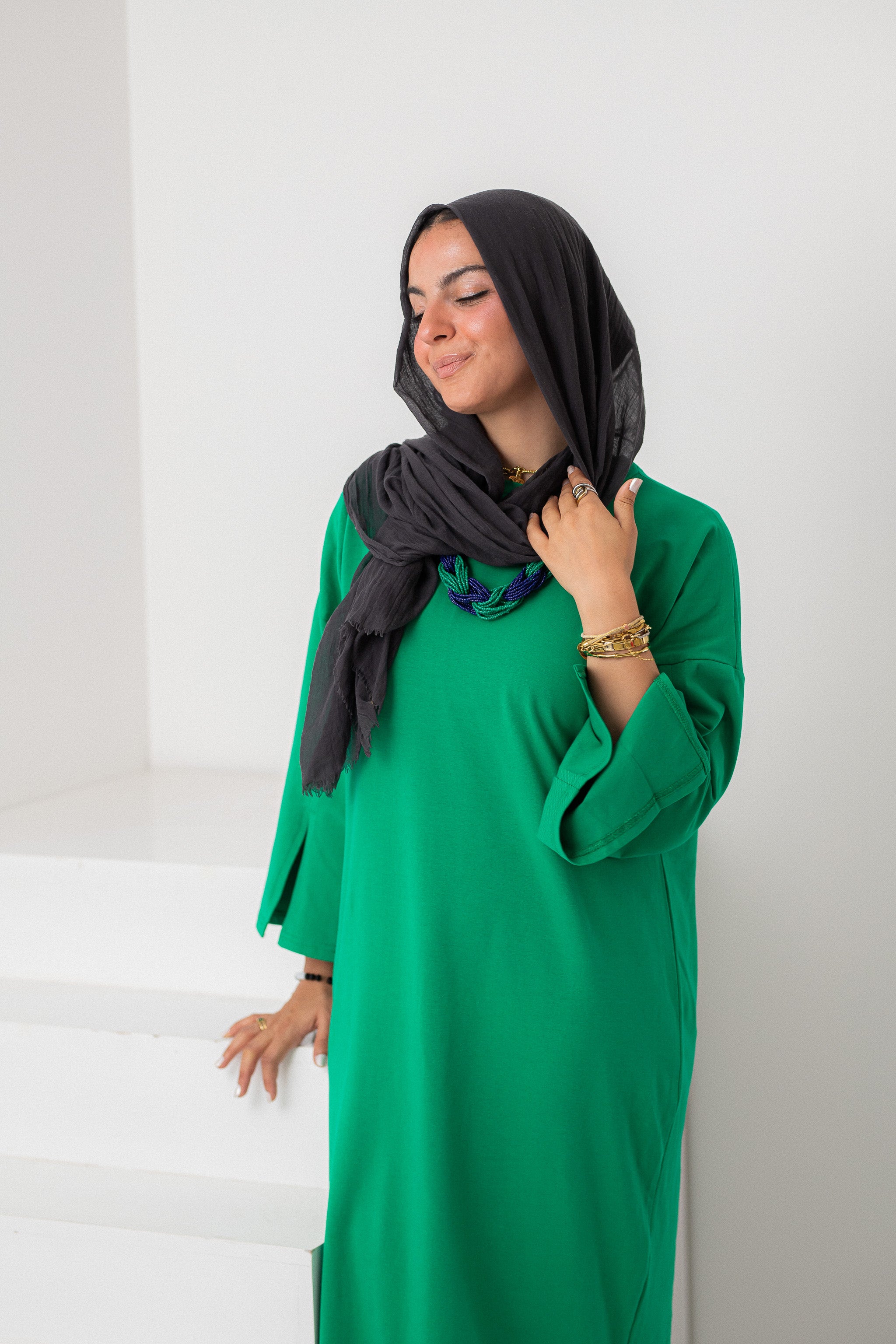 Green vent sleeve shirt dress