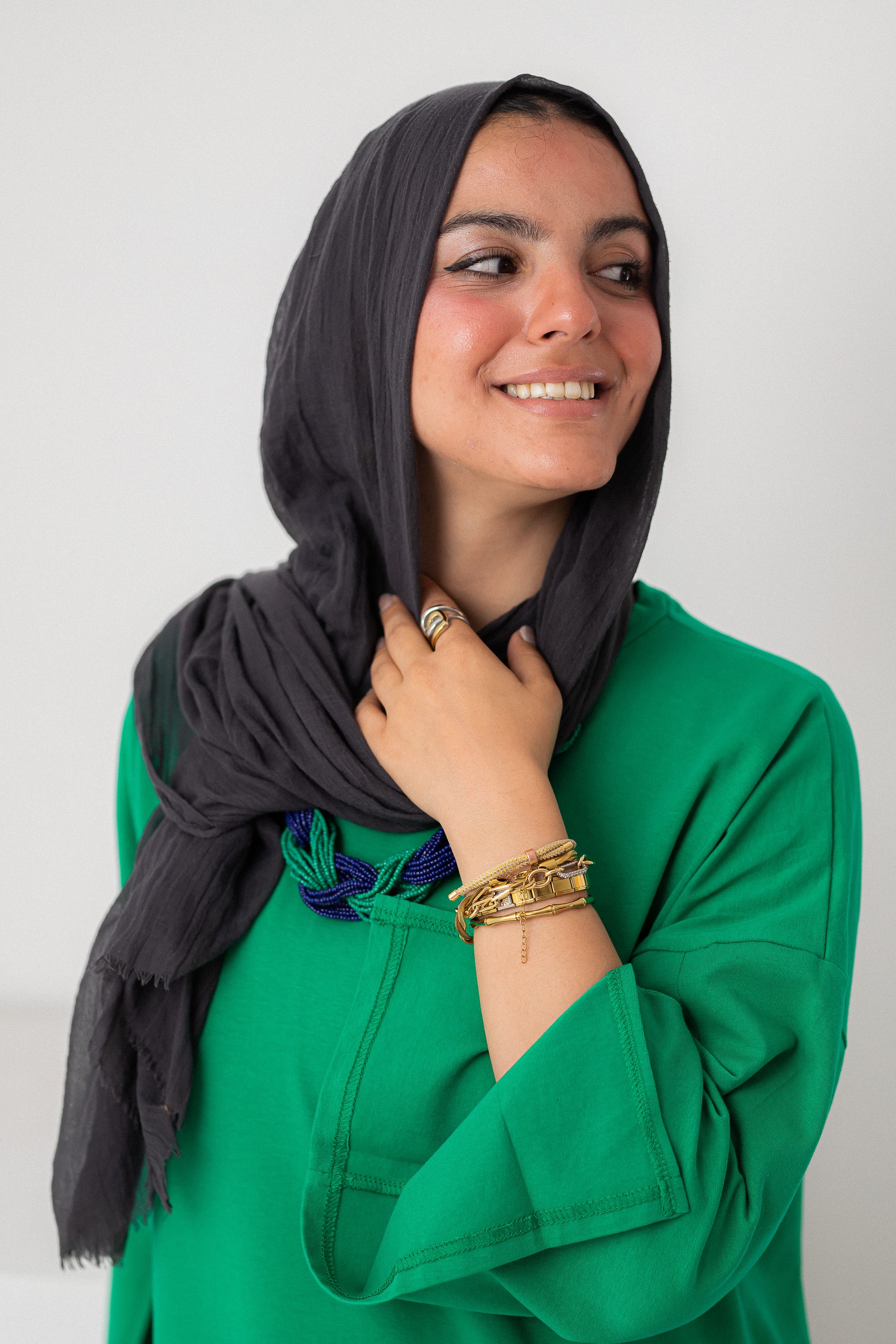 Green vent sleeve shirt dress