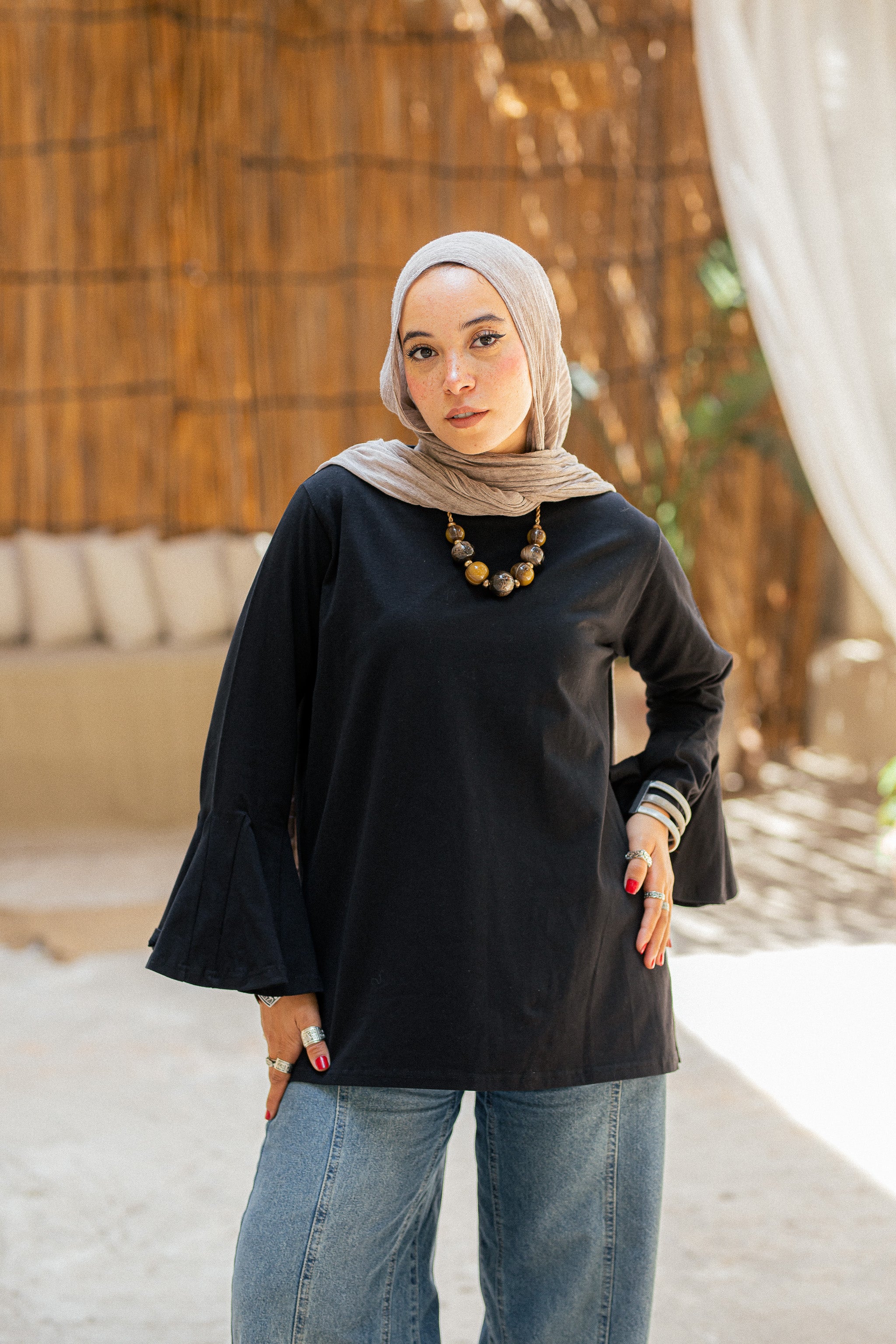 Beige Sensu sleeves t-shirt