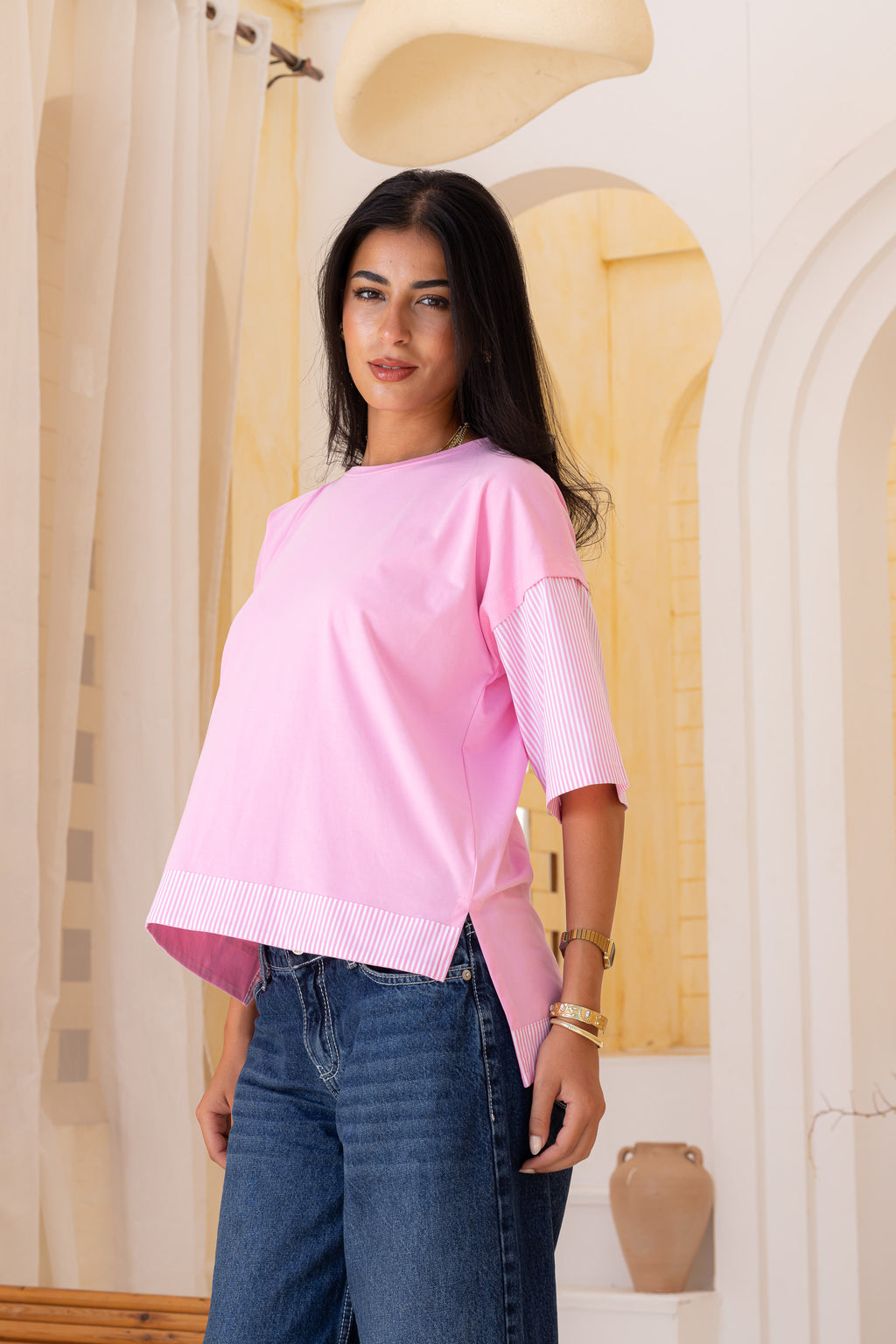 Overlay Short striped sleeves Tee
