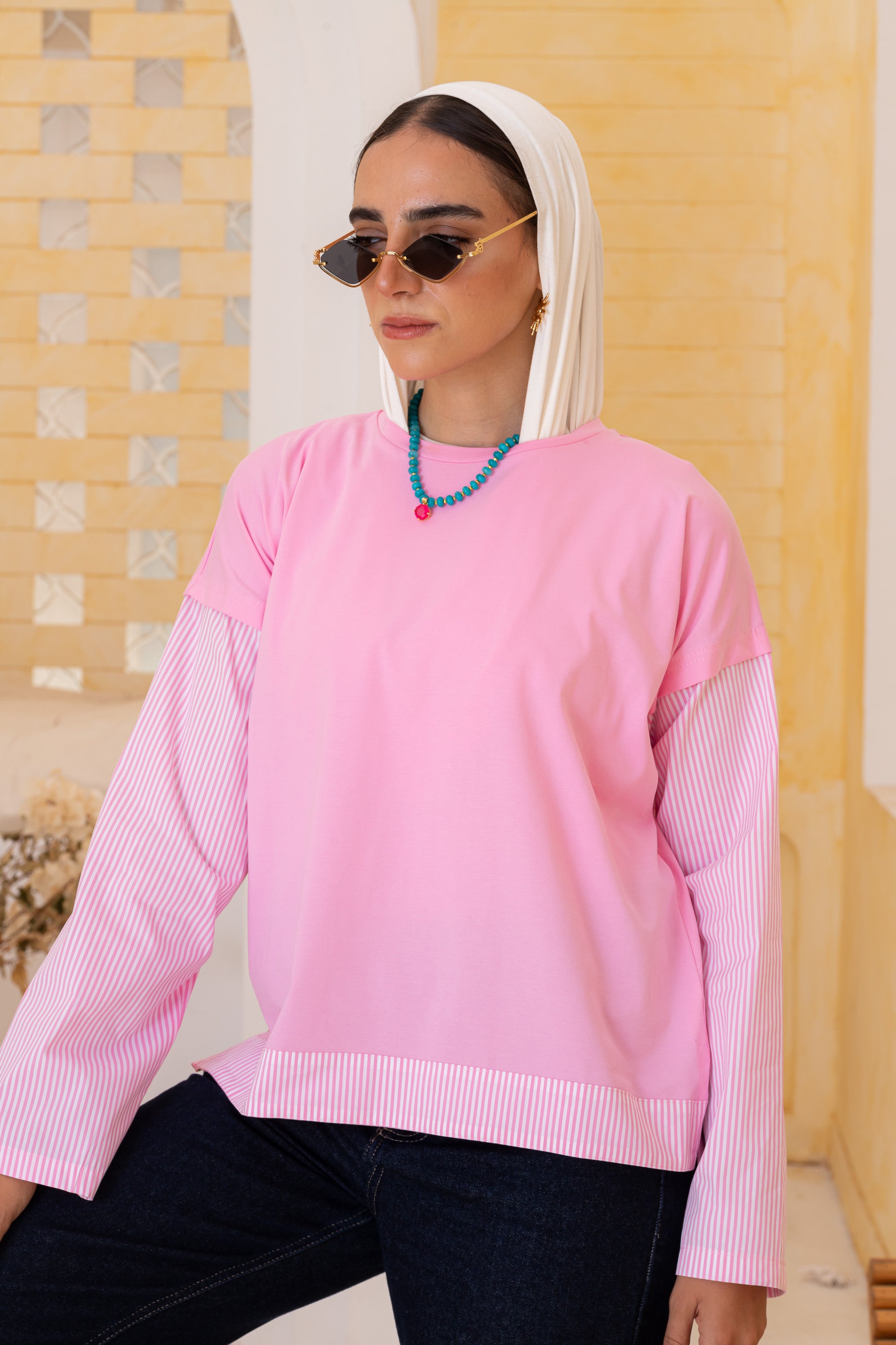 Overlay Long striped sleeves Tee