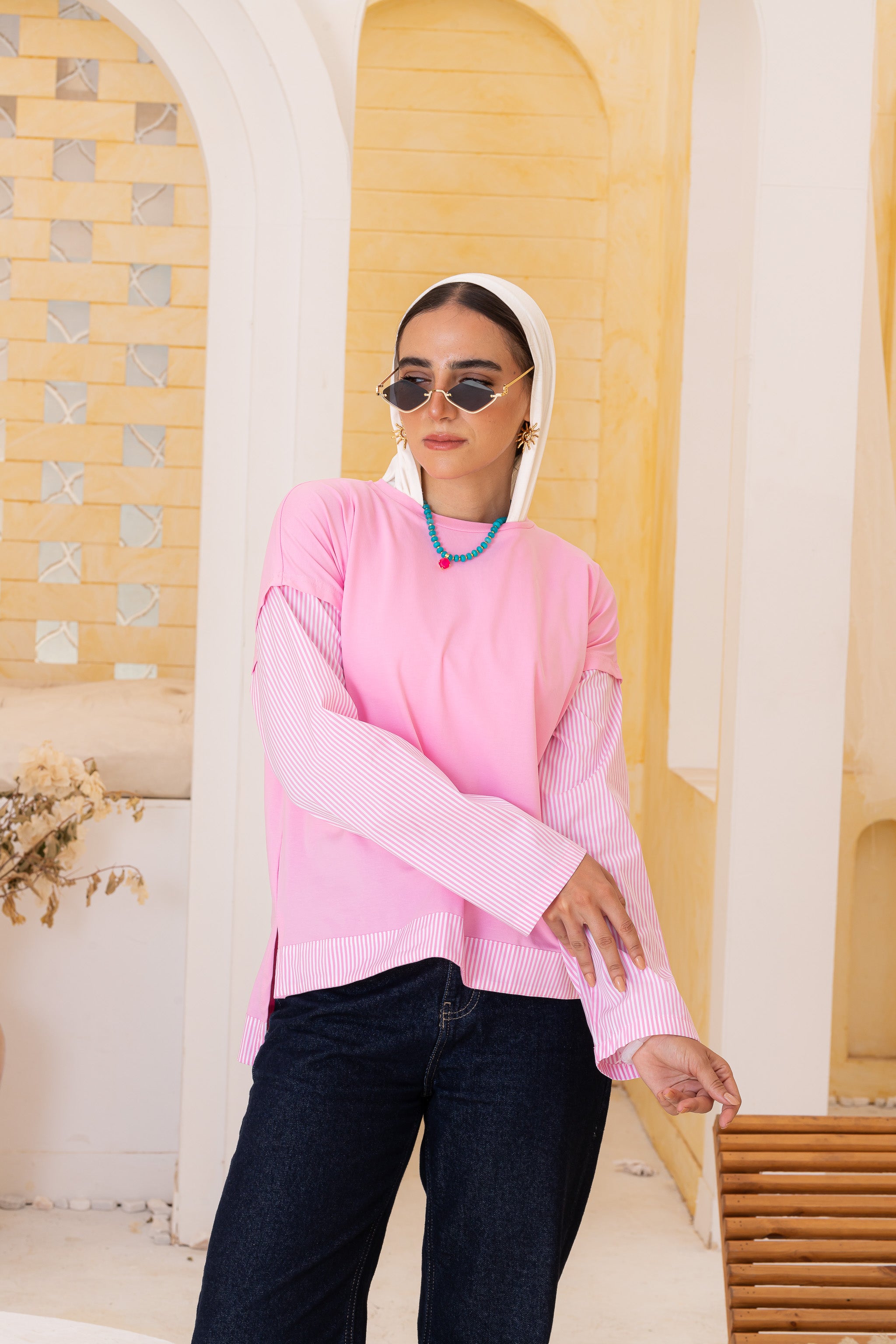 Overlay Long striped sleeves Tee