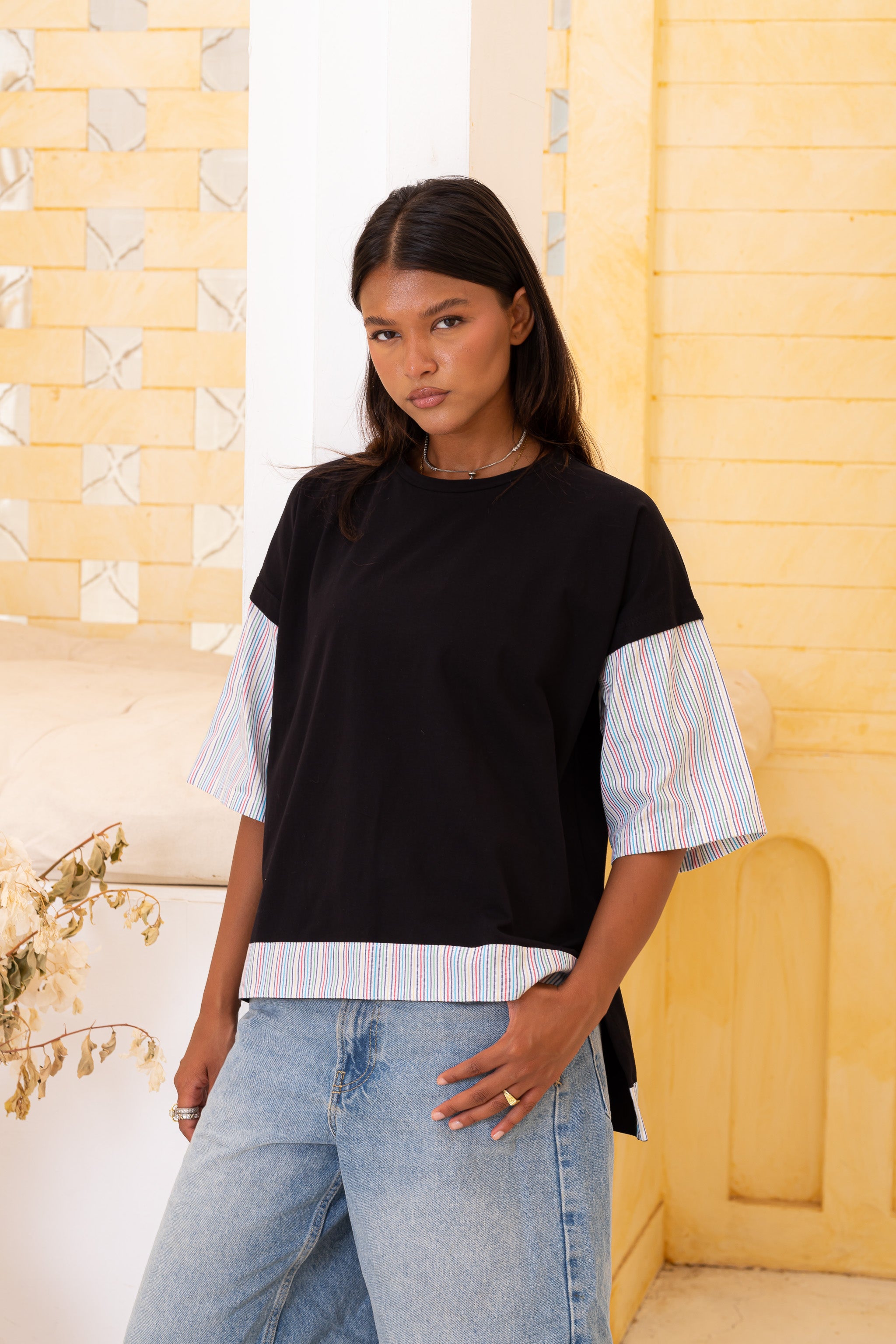 Overlay Short striped sleeves Tee