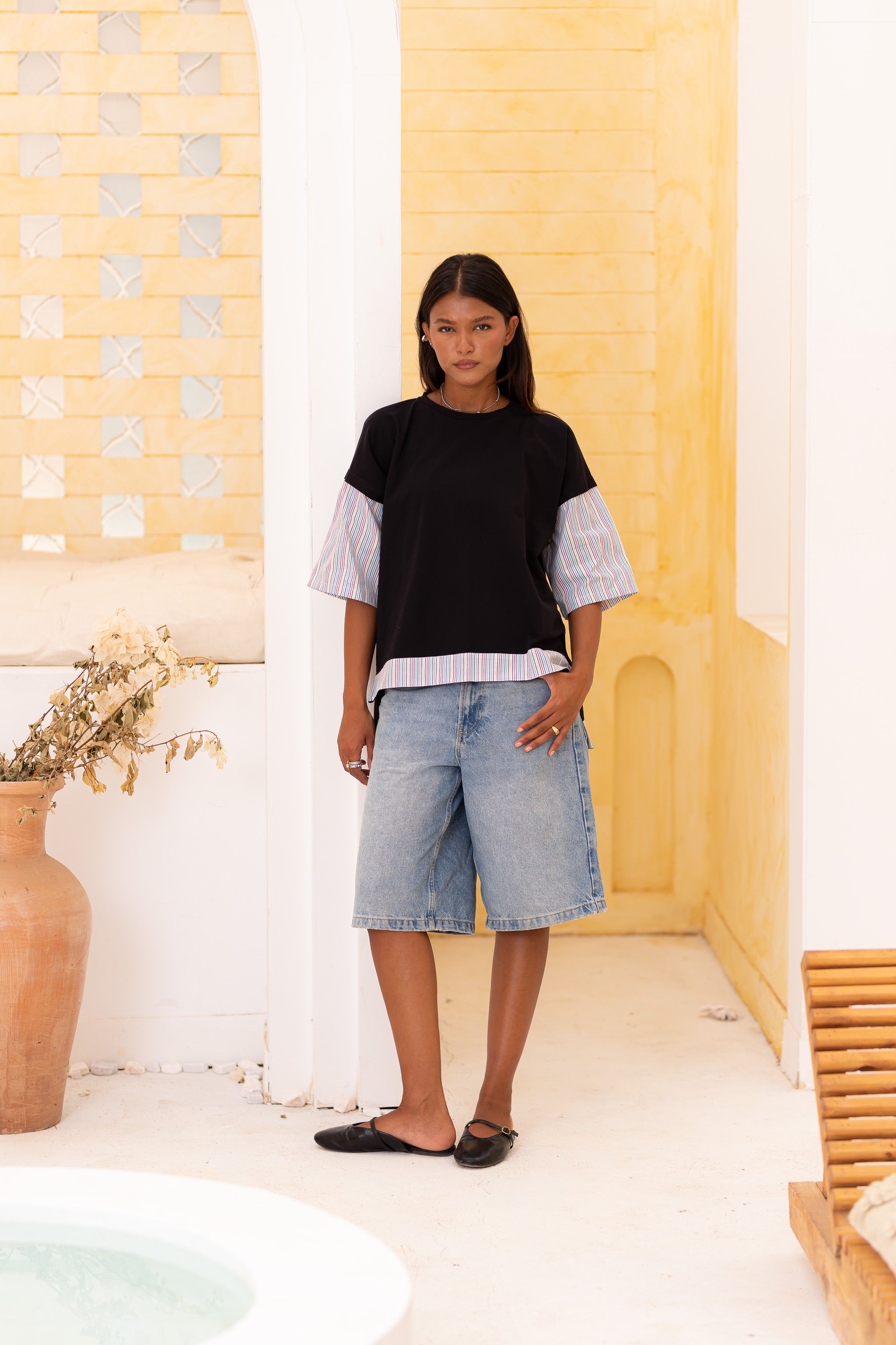 Overlay Short striped sleeves Tee