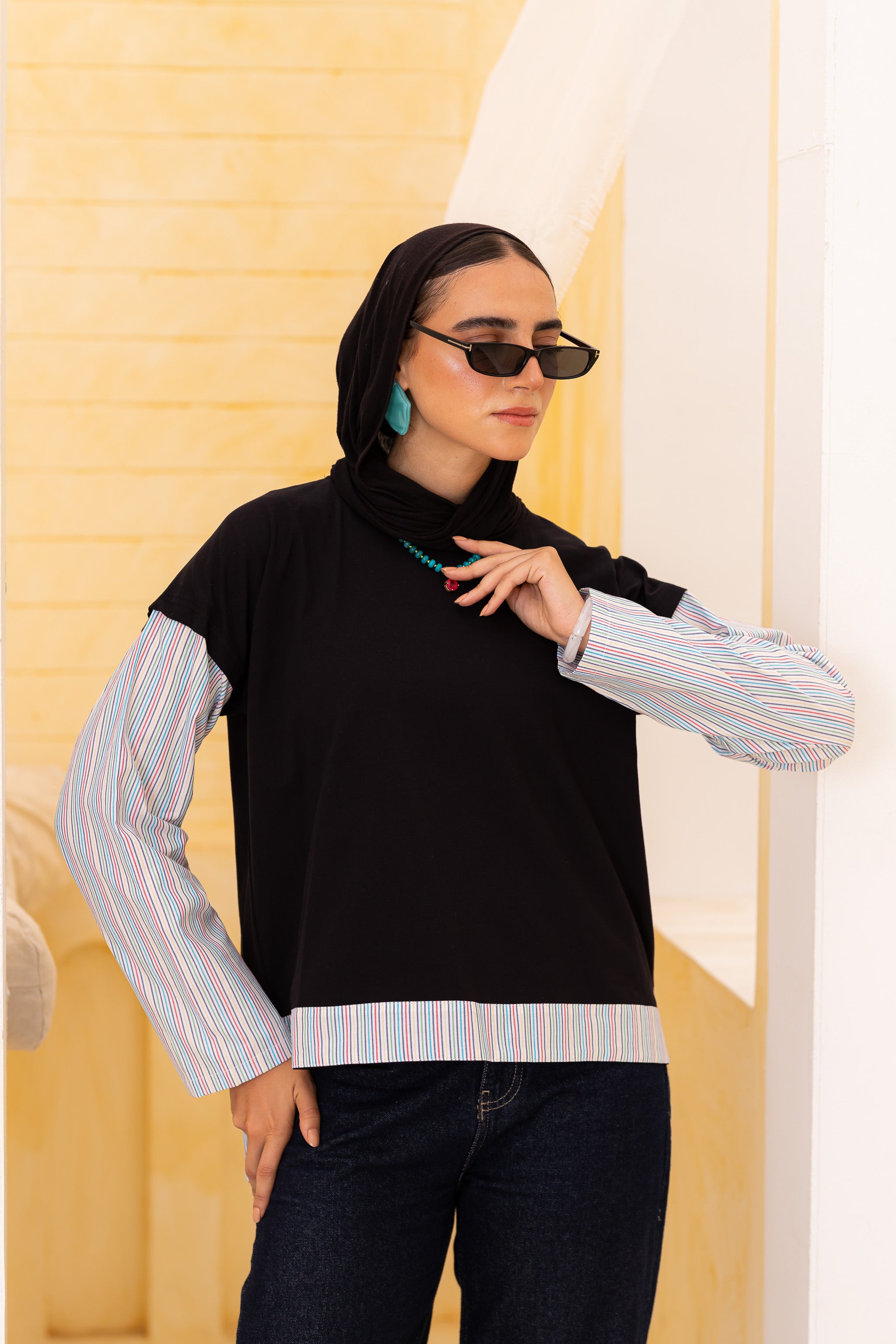 Overlay Long striped sleeves Tee