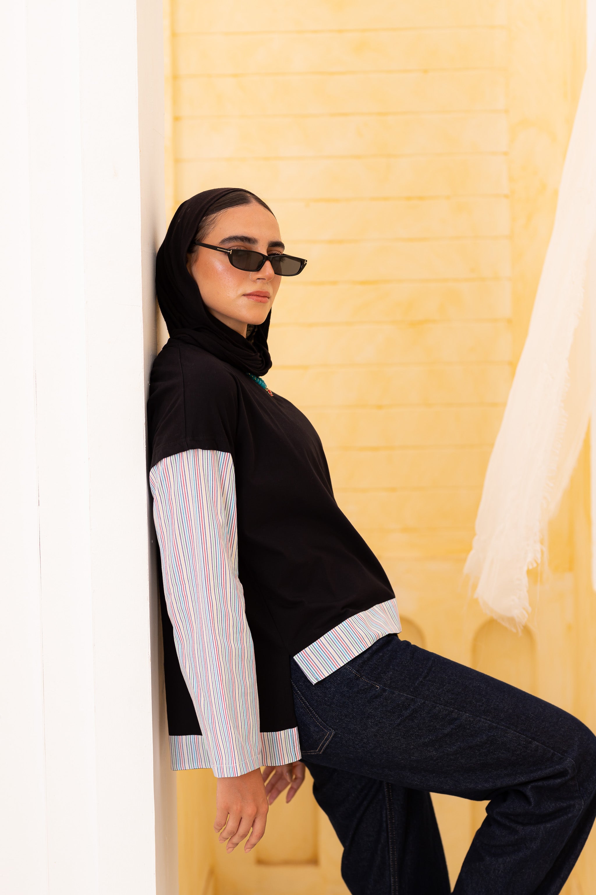 Overlay Long striped sleeves Tee
