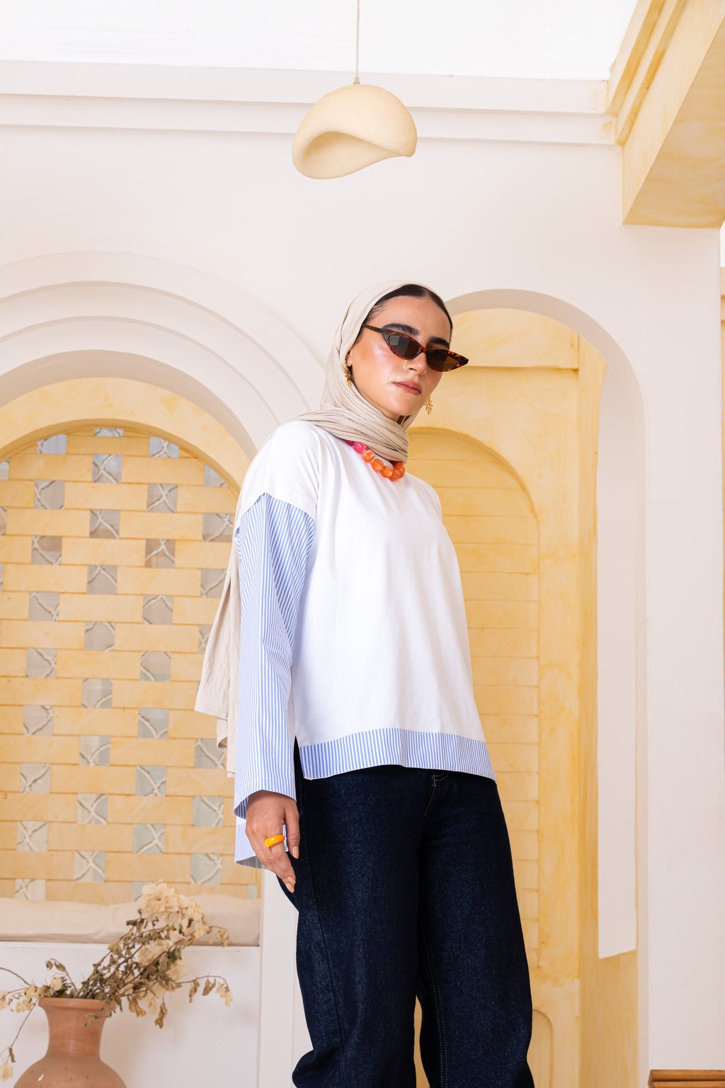 Overlay Long striped sleeves Tee