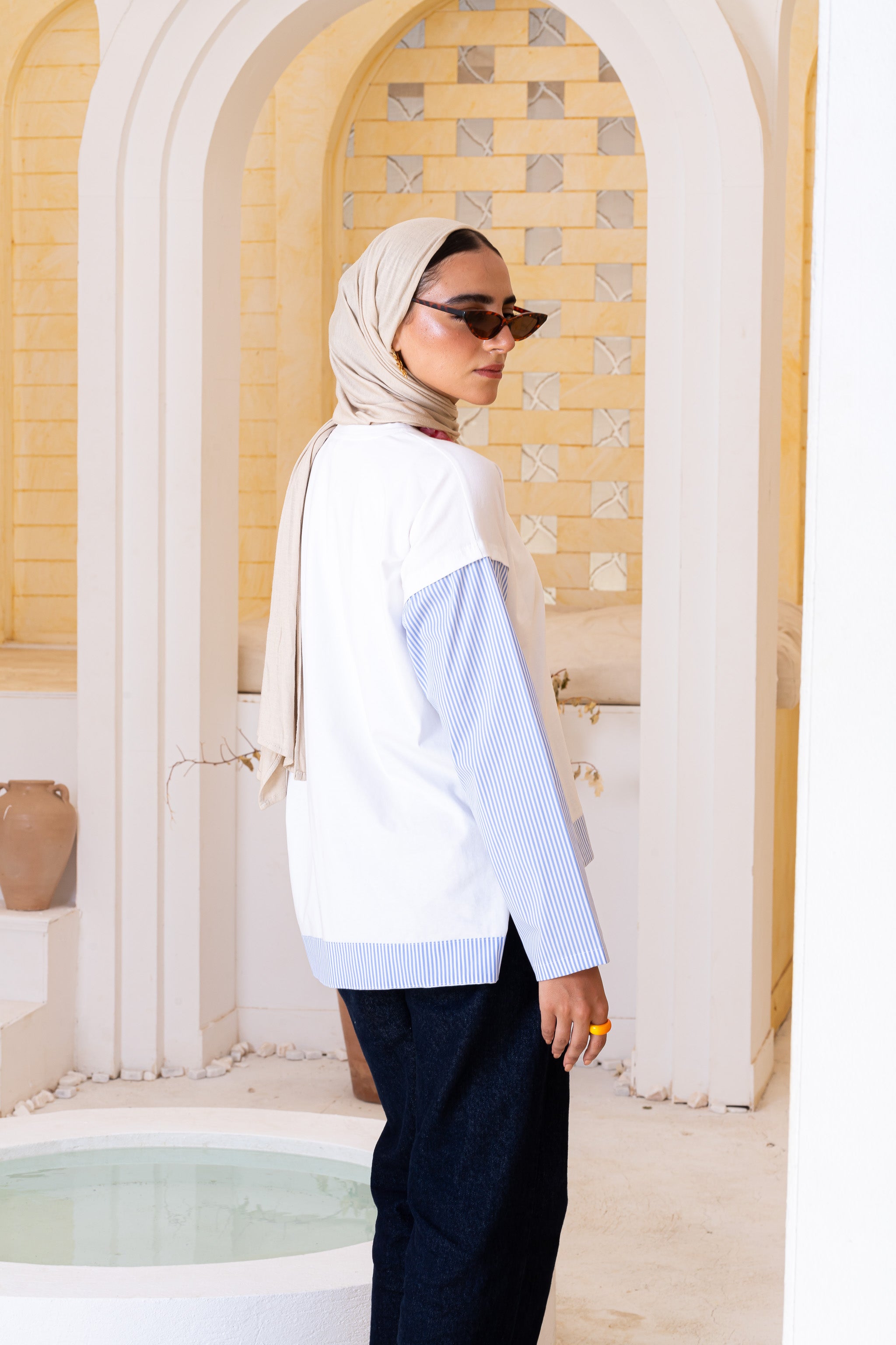 Overlay Long striped sleeves Tee