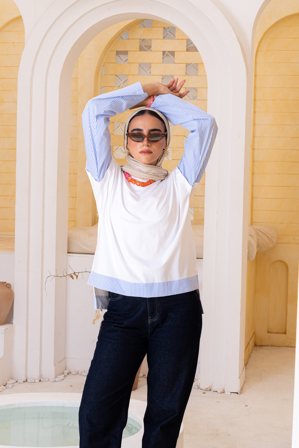 Overlay Long striped sleeves Tee