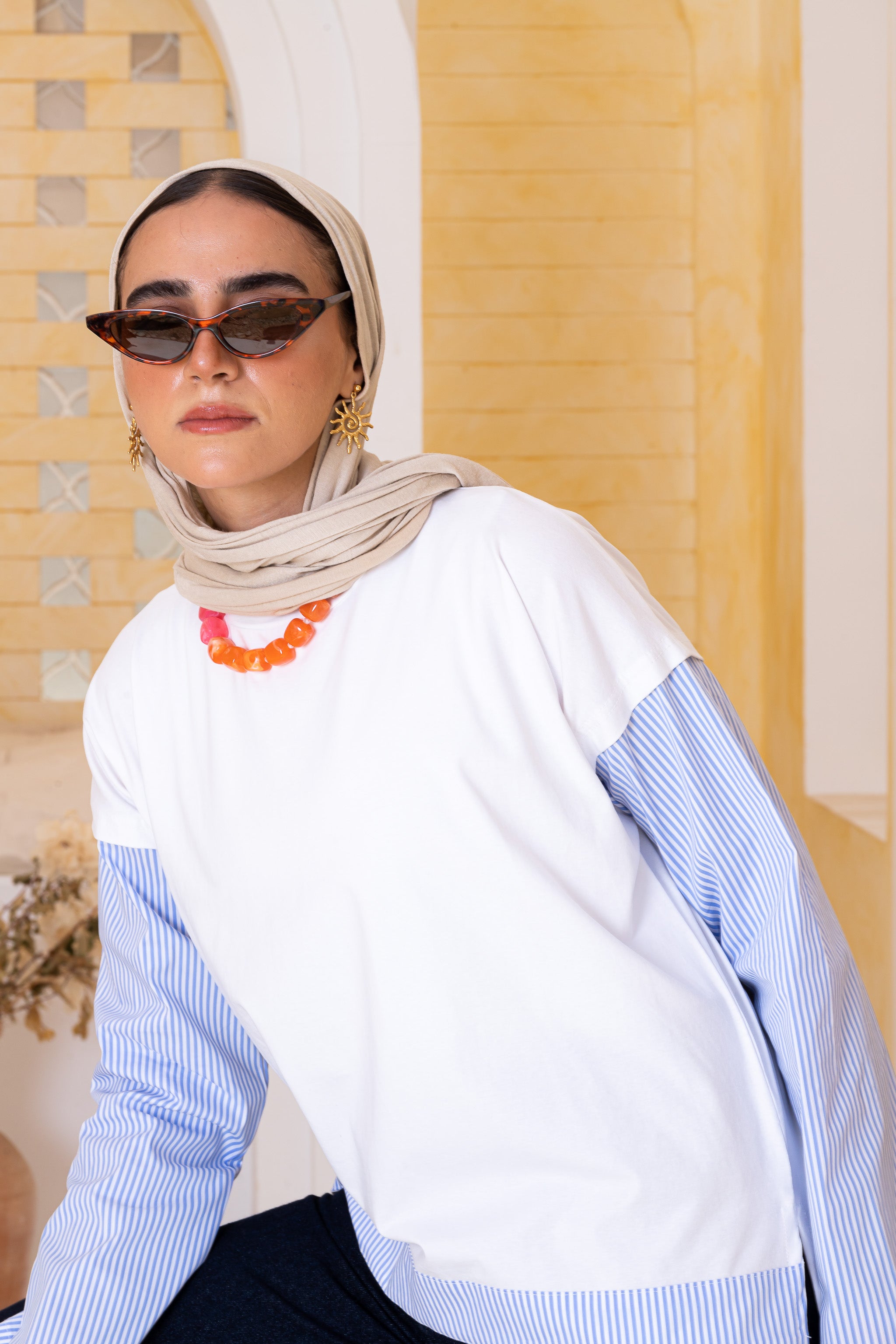 Overlay Long striped sleeves Tee
