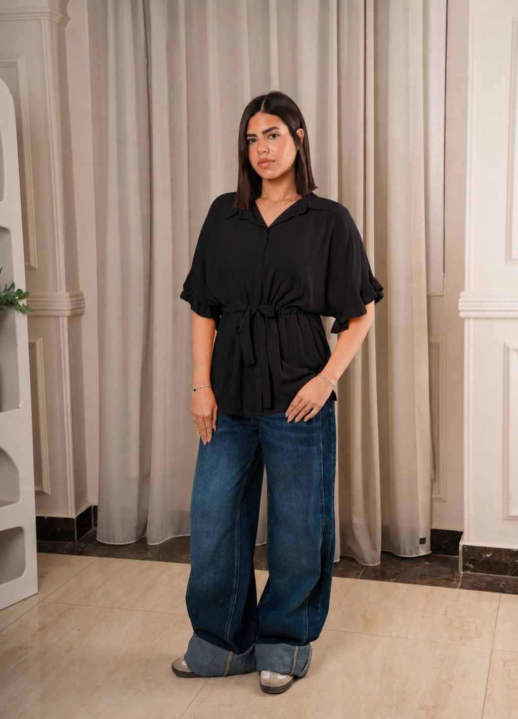 Mini ruffled sleeves shirt