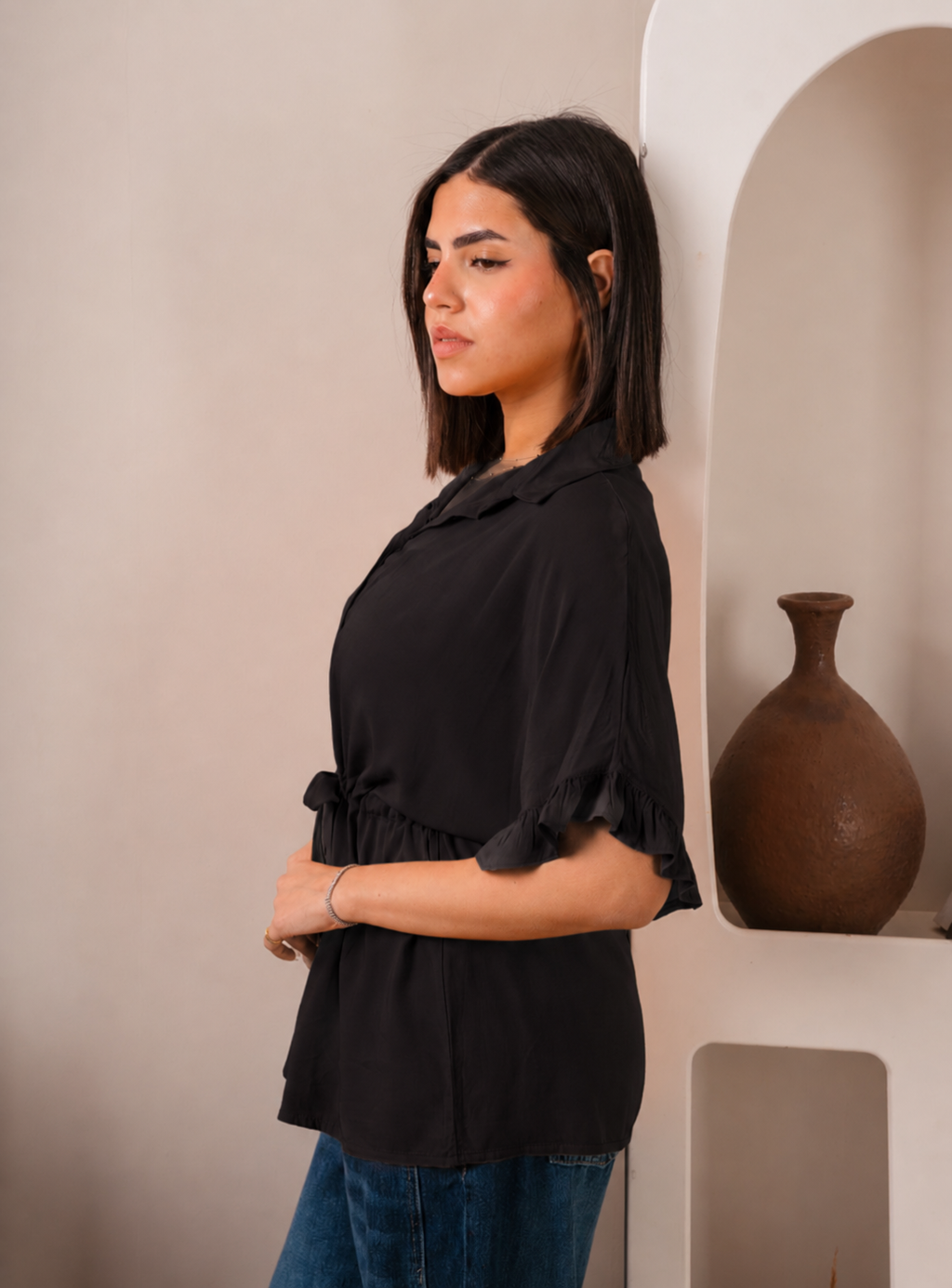 Mini ruffled sleeves shirt
