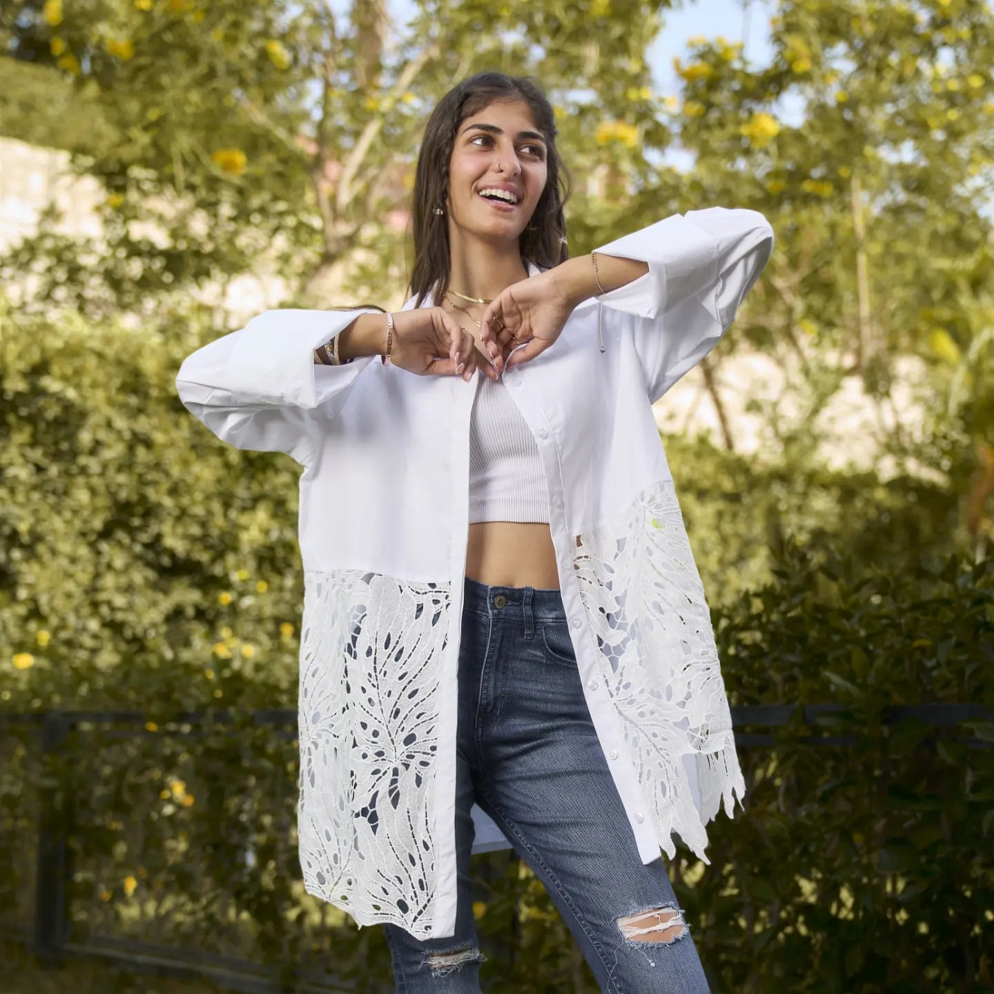 Fuschia guipure shirt