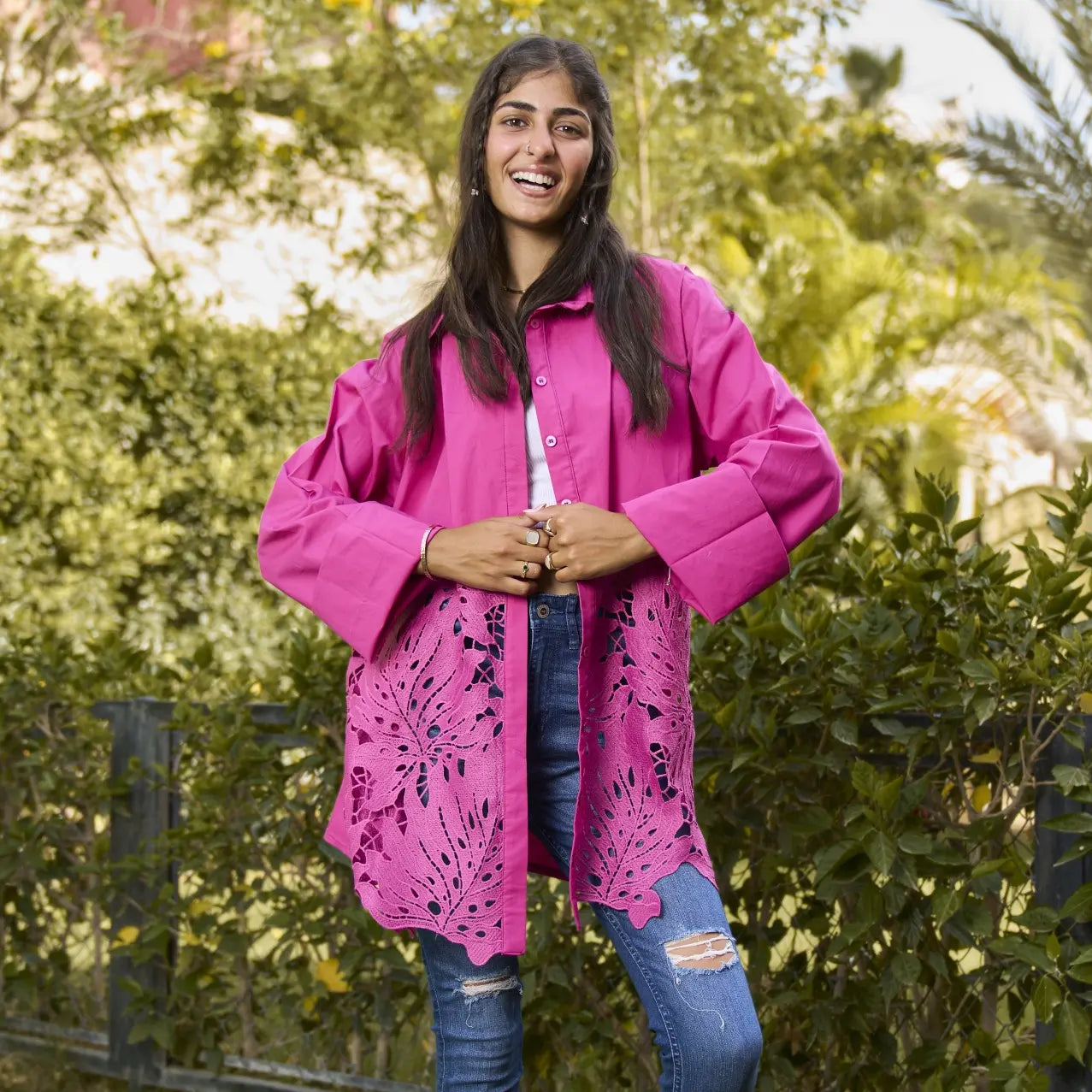 Fuschia guipure shirt