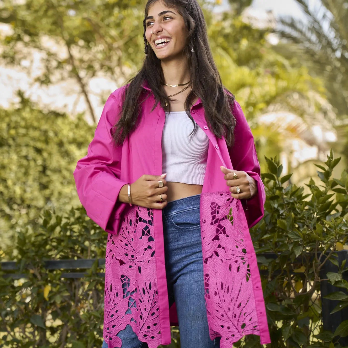 Fuschia guipure shirt