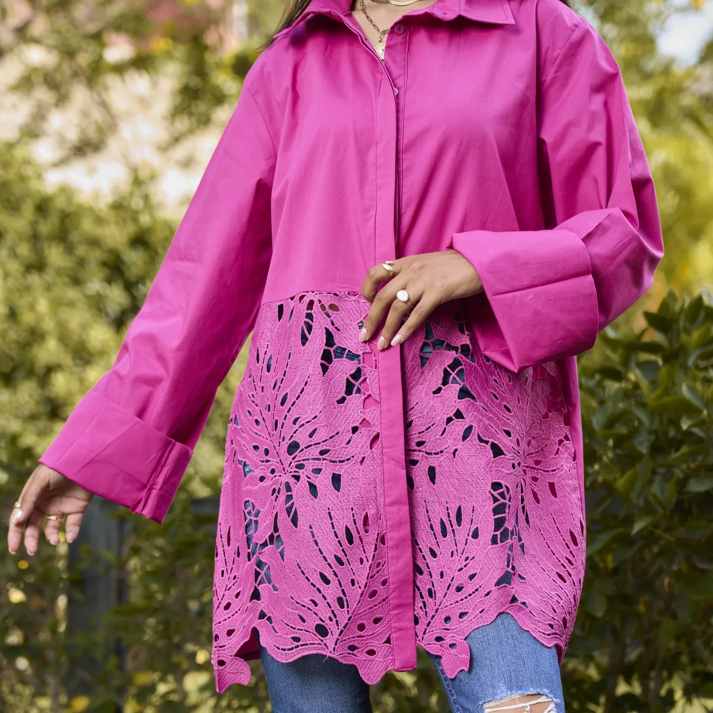 Fuschia guipure shirt